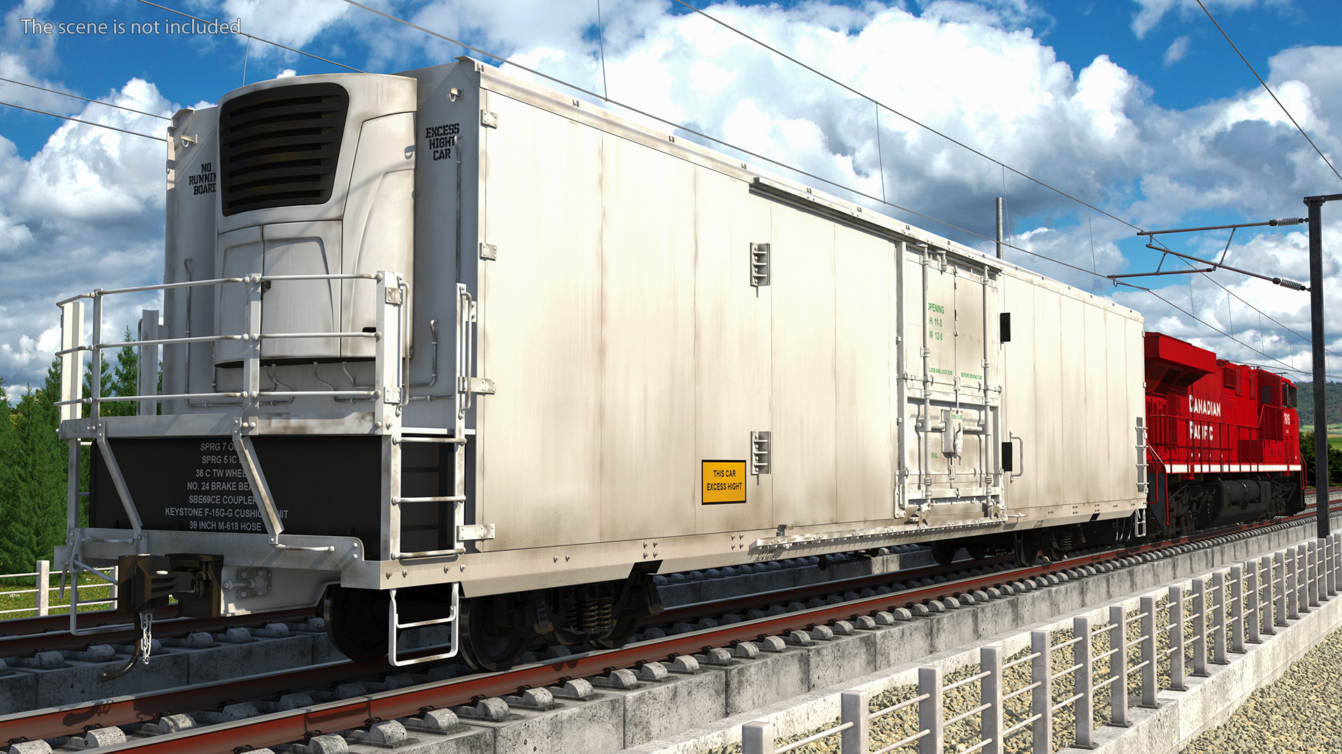 3D Locomotive Canadian Pacific with Railroad Refrigerator Car model