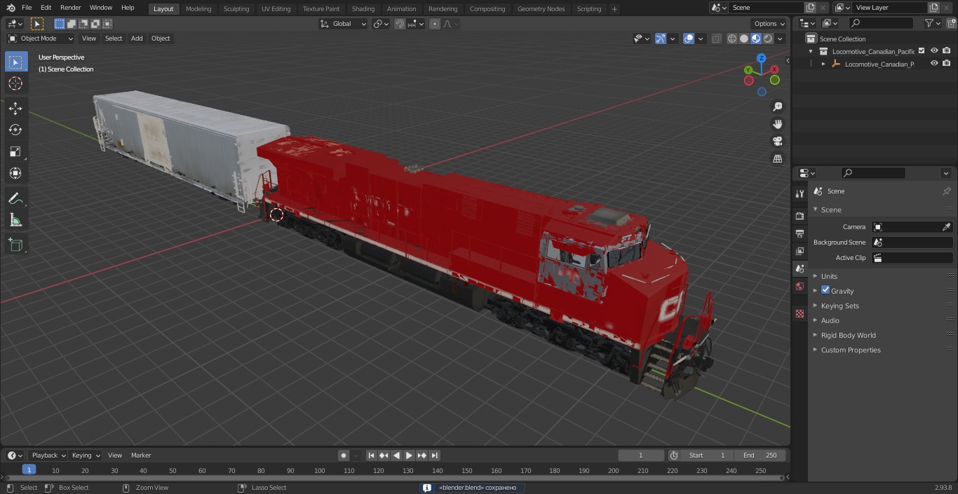 3D Locomotive Canadian Pacific with Railroad Refrigerator Car model