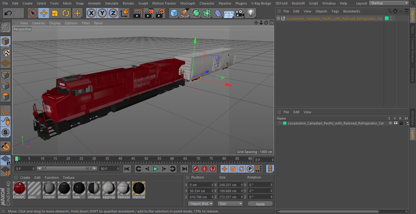 3D Locomotive Canadian Pacific with Railroad Refrigerator Car model