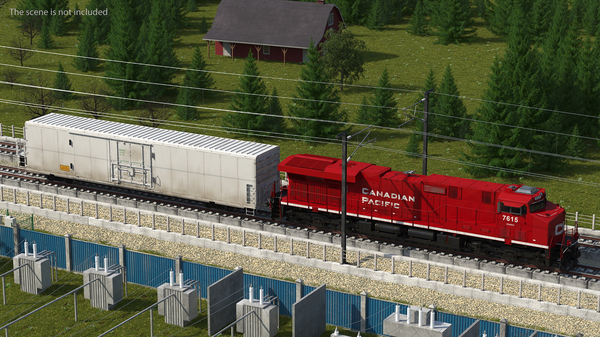 3D Locomotive Canadian Pacific with Railroad Refrigerator Car model