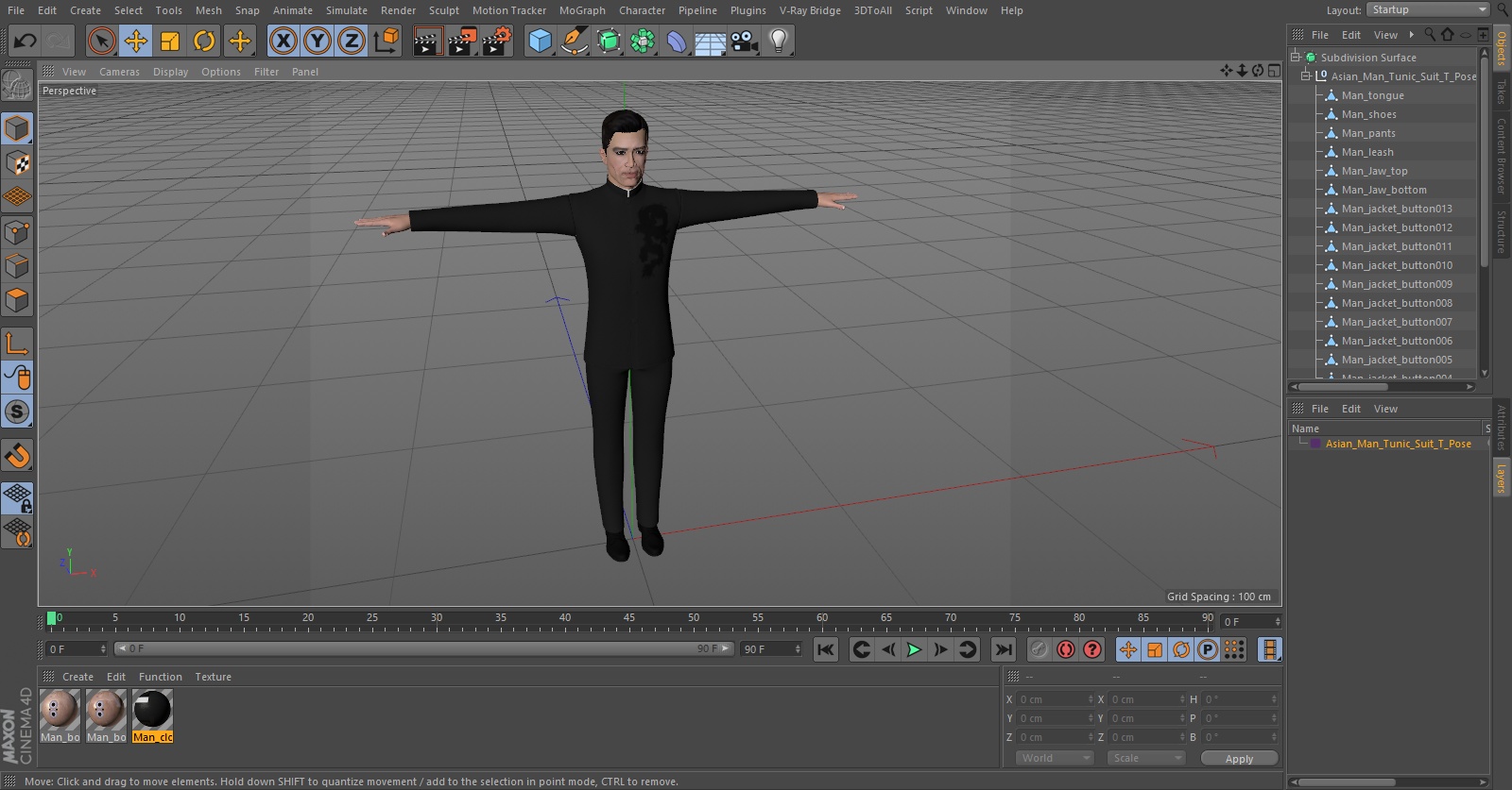 Asian Man Tunic Suit T Pose 3D