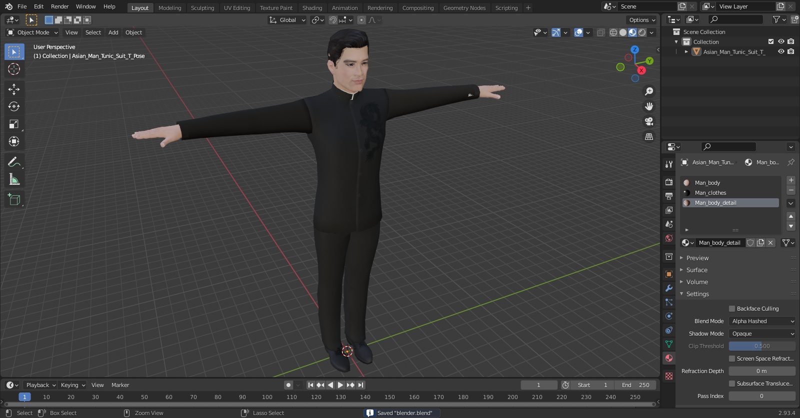 Asian Man Tunic Suit T Pose 3D