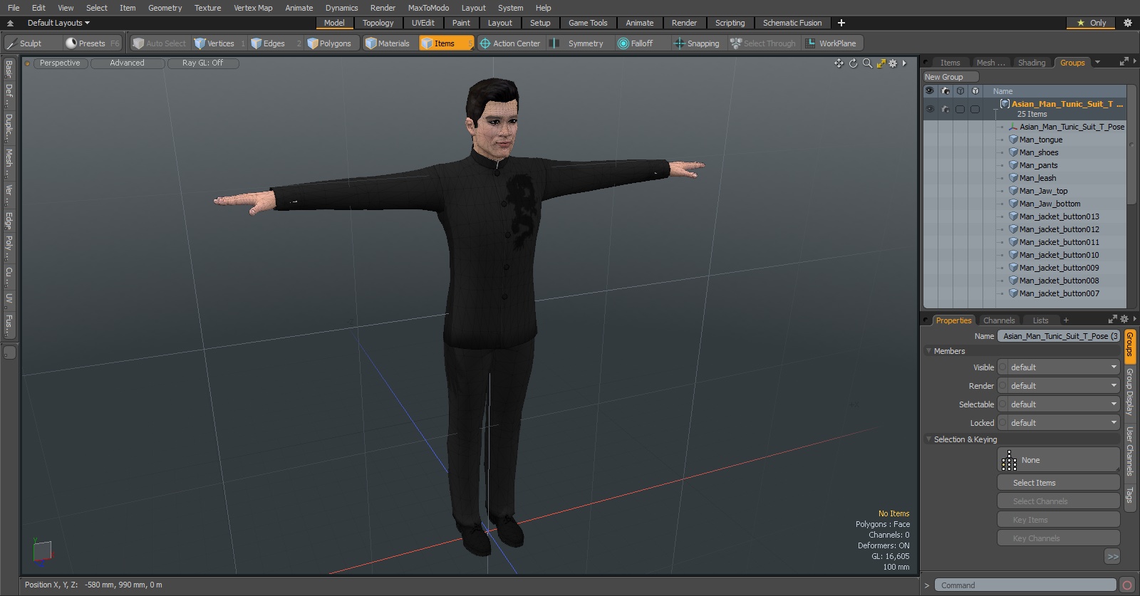 Asian Man Tunic Suit T Pose 3D