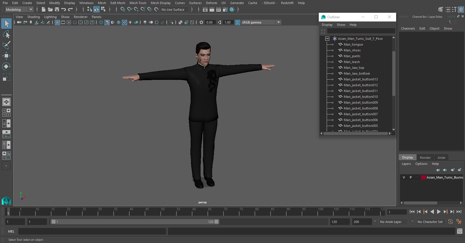 Asian Man Tunic Suit T Pose 3D