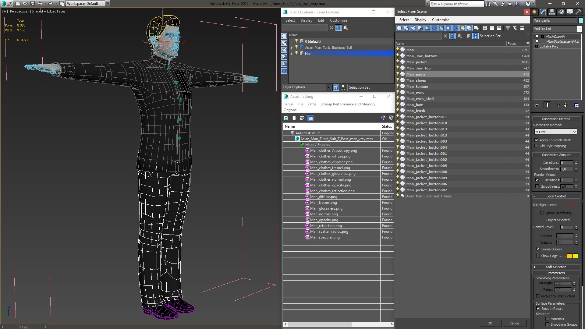 Asian Man Tunic Suit T Pose 3D