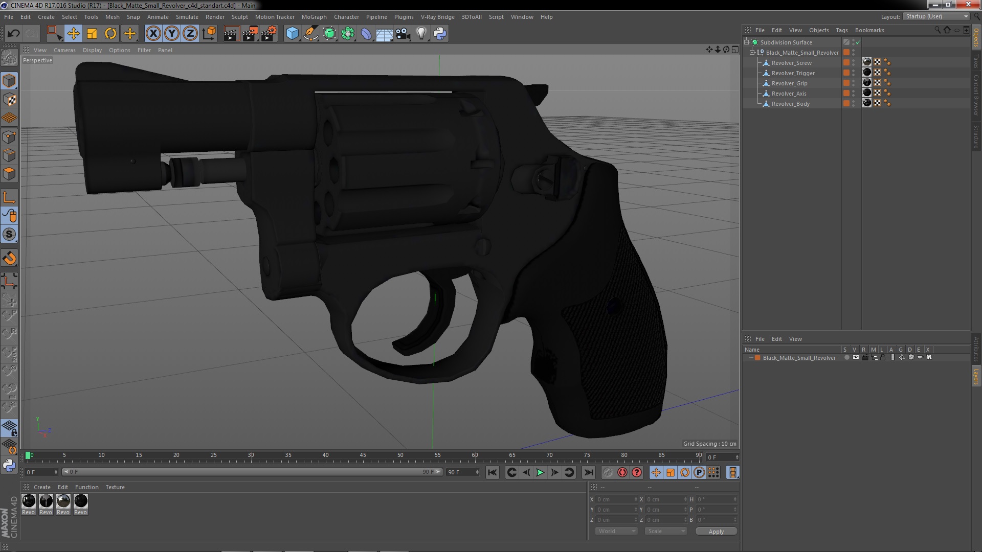 3D Black Matte Small Revolver