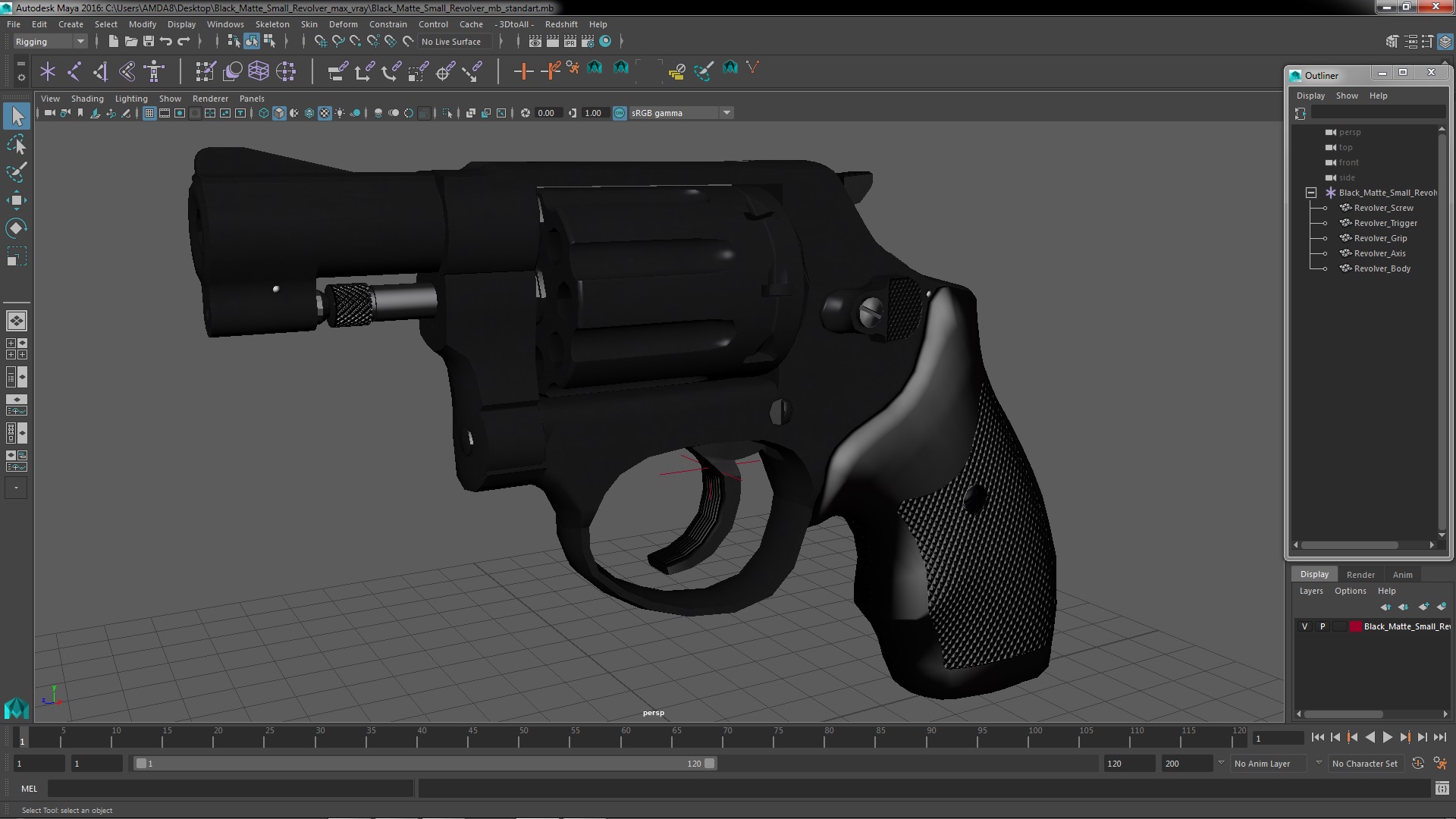 3D Black Matte Small Revolver