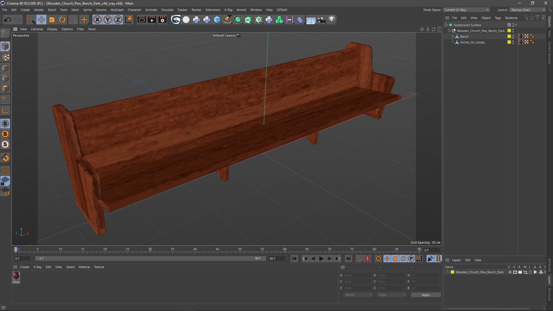 3D Wooden Church Pew Bench Dark model