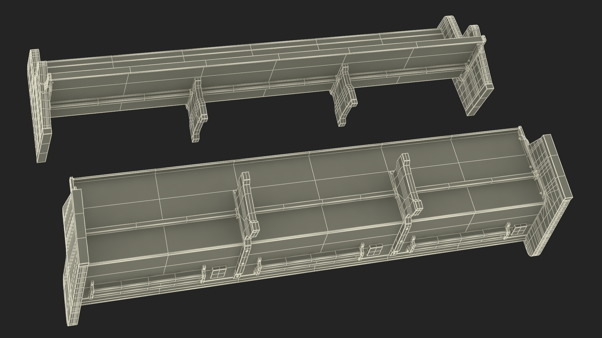 3D Wooden Church Pew Bench Dark model
