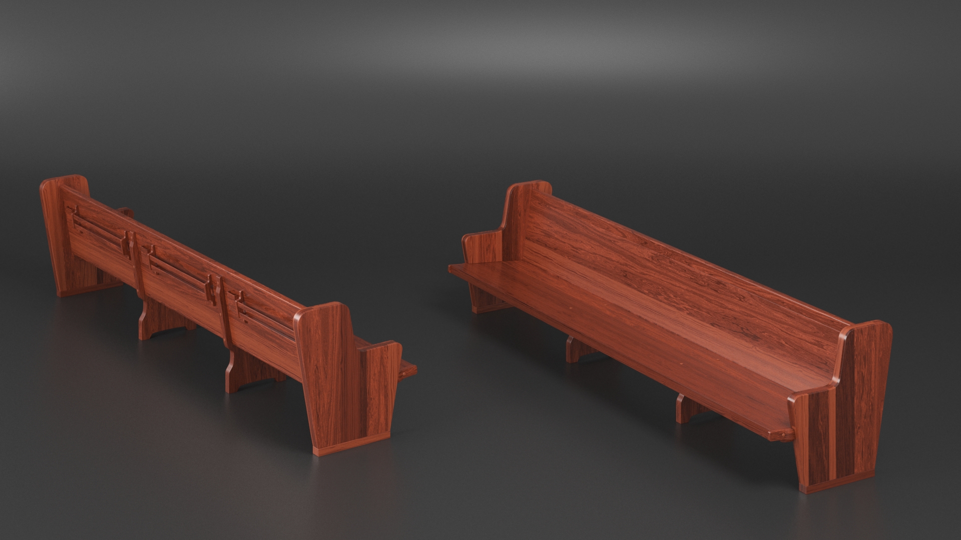 3D Wooden Church Pew Bench Dark model