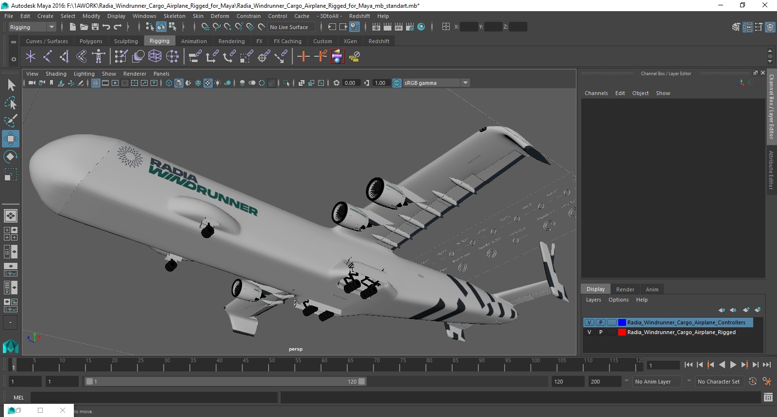 Radia Windrunner Cargo Airplane Rigged for Maya 3D