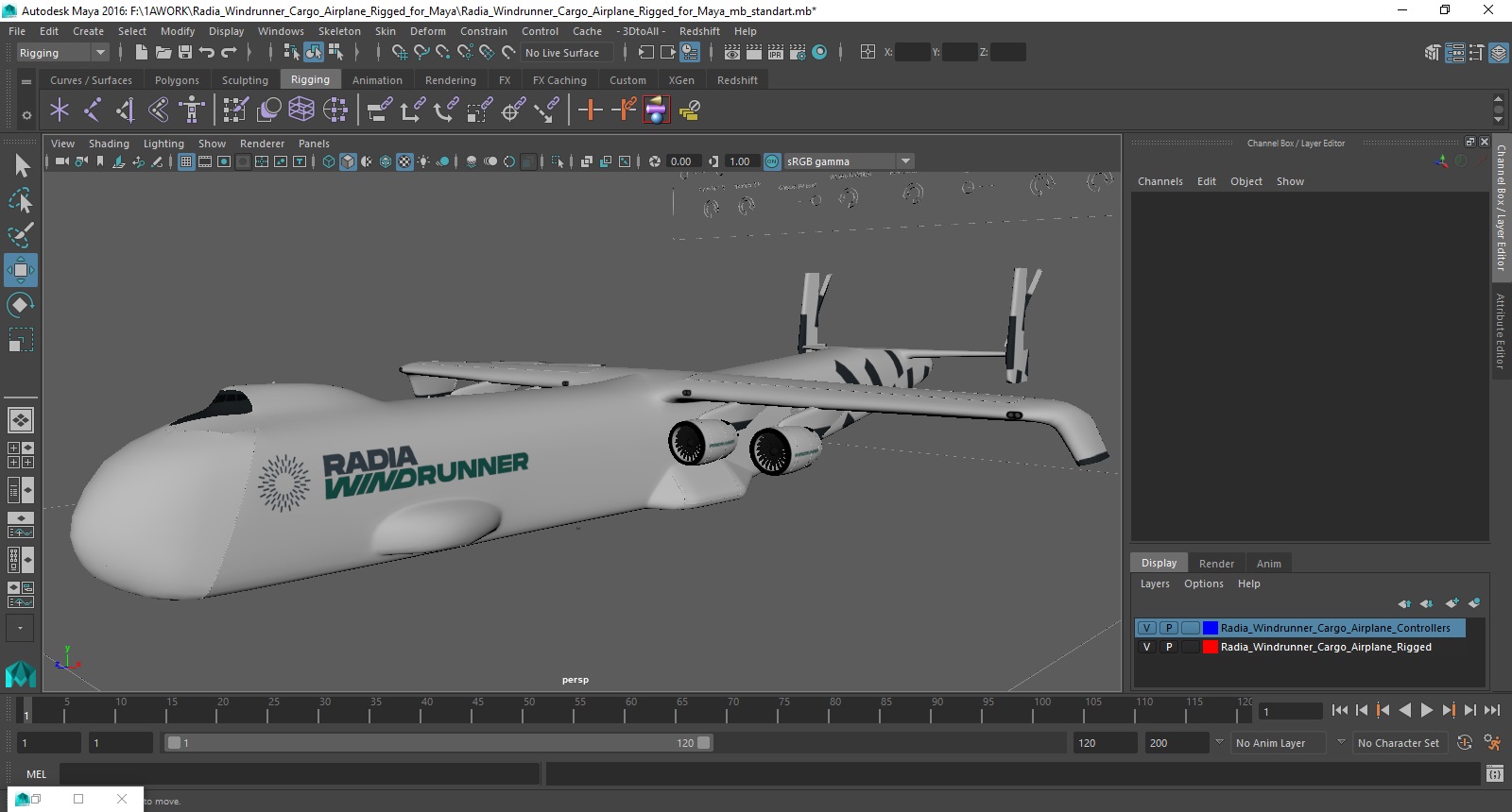 Radia Windrunner Cargo Airplane Rigged for Maya 3D