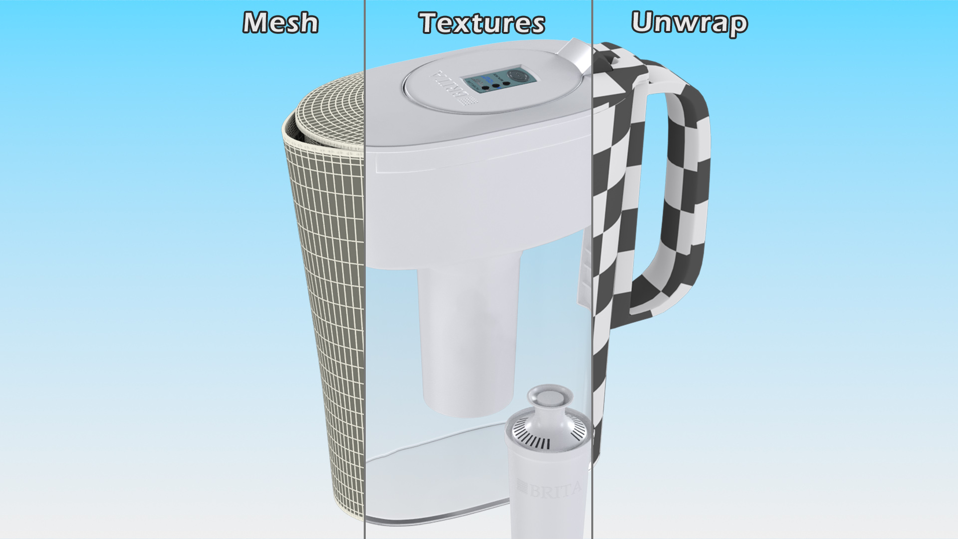 3D White Water Pitcher with Filter
