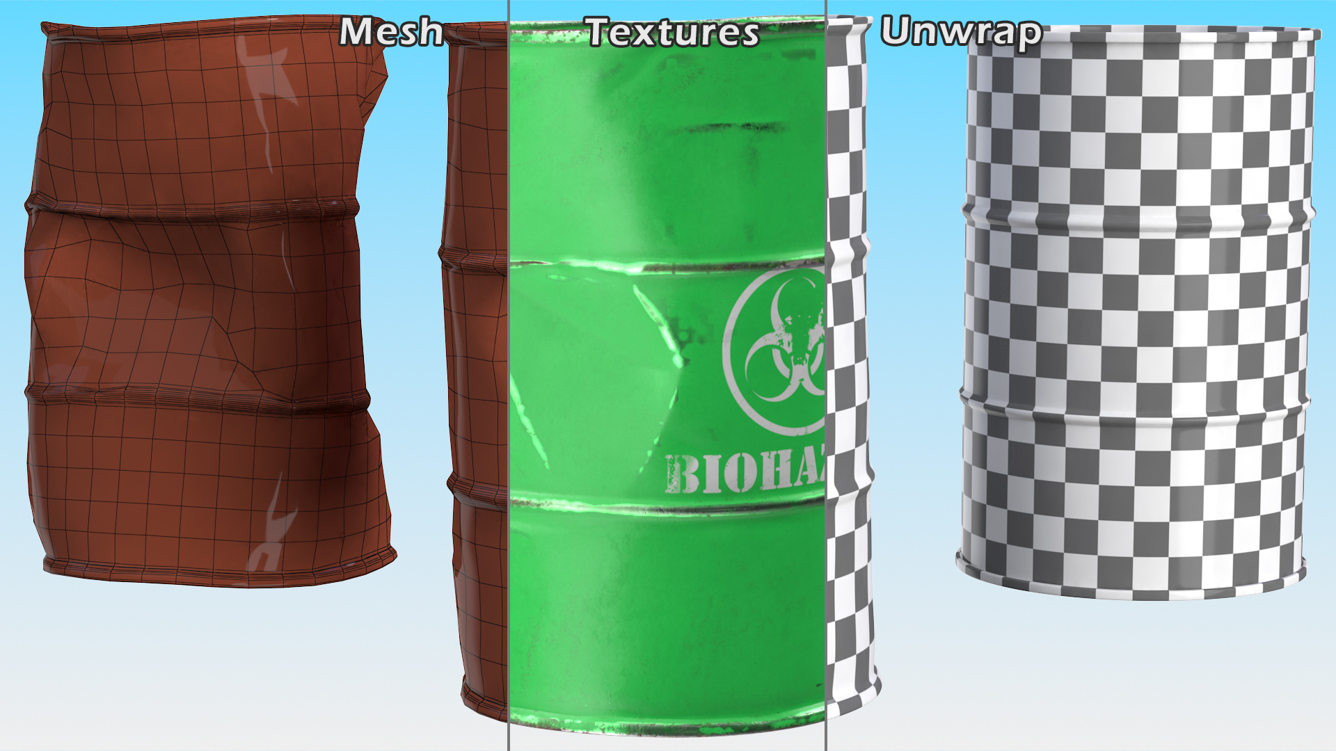 3D Biohazard Toxic Waste Barrels Set model