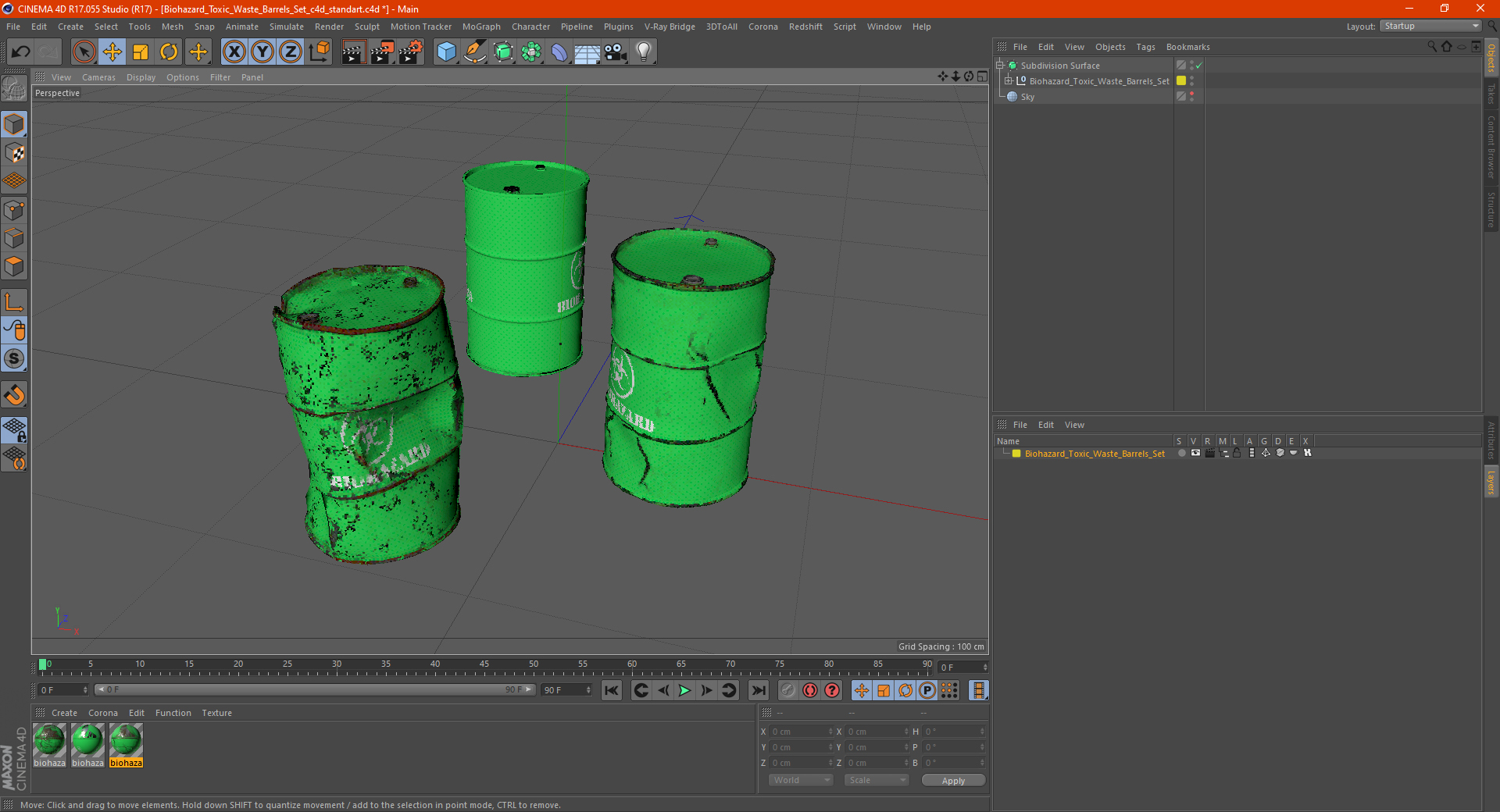 3D Biohazard Toxic Waste Barrels Set model