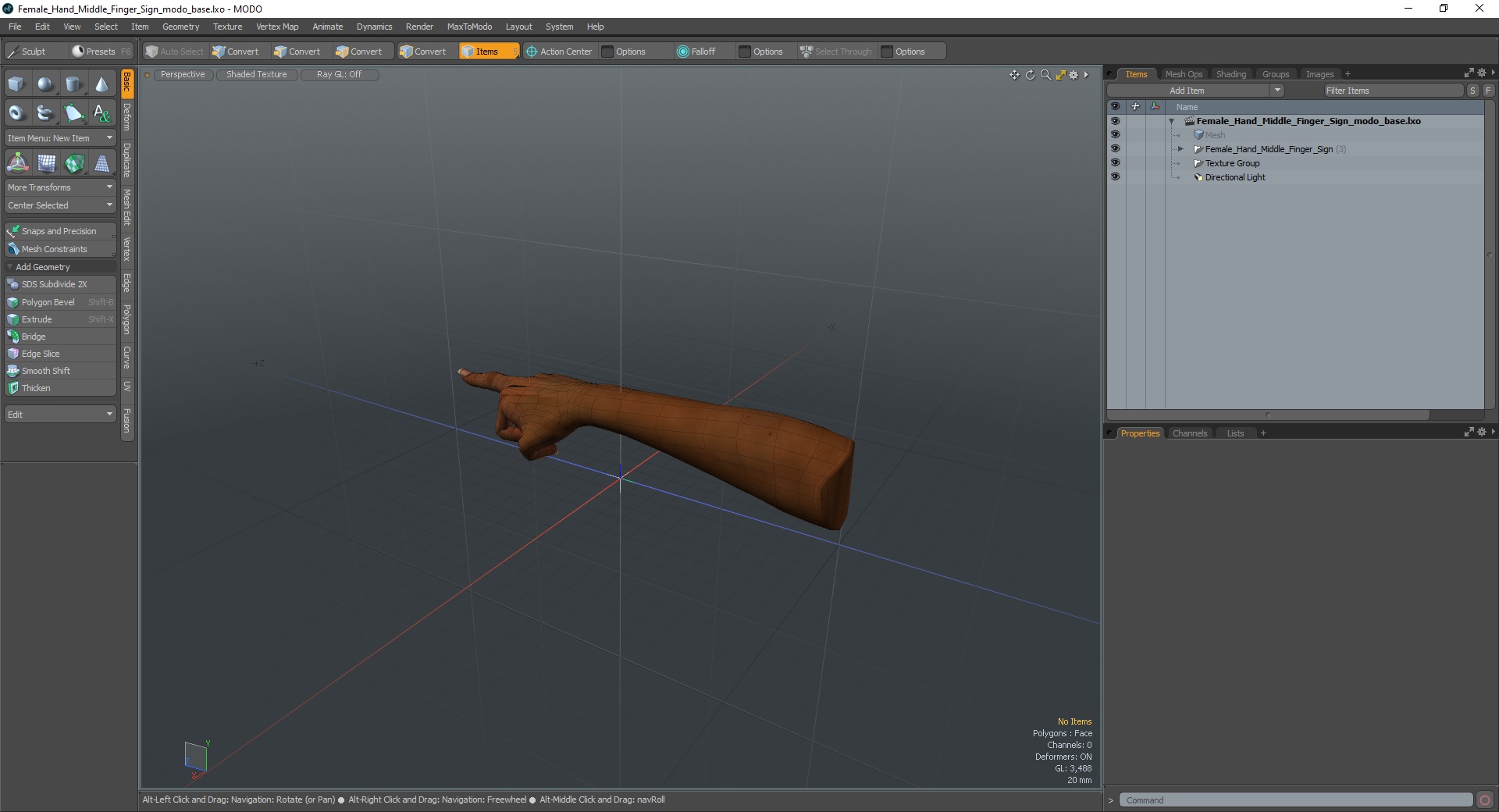 3D model Female Hand Middle Finger Sign