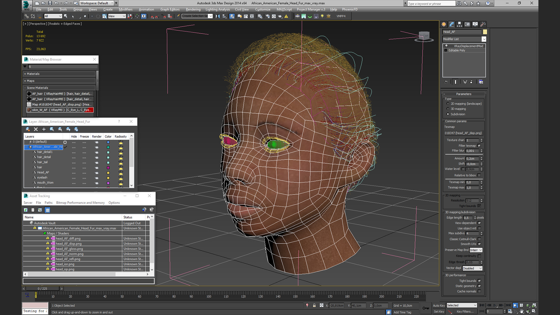 African American Female Head Fur 3D