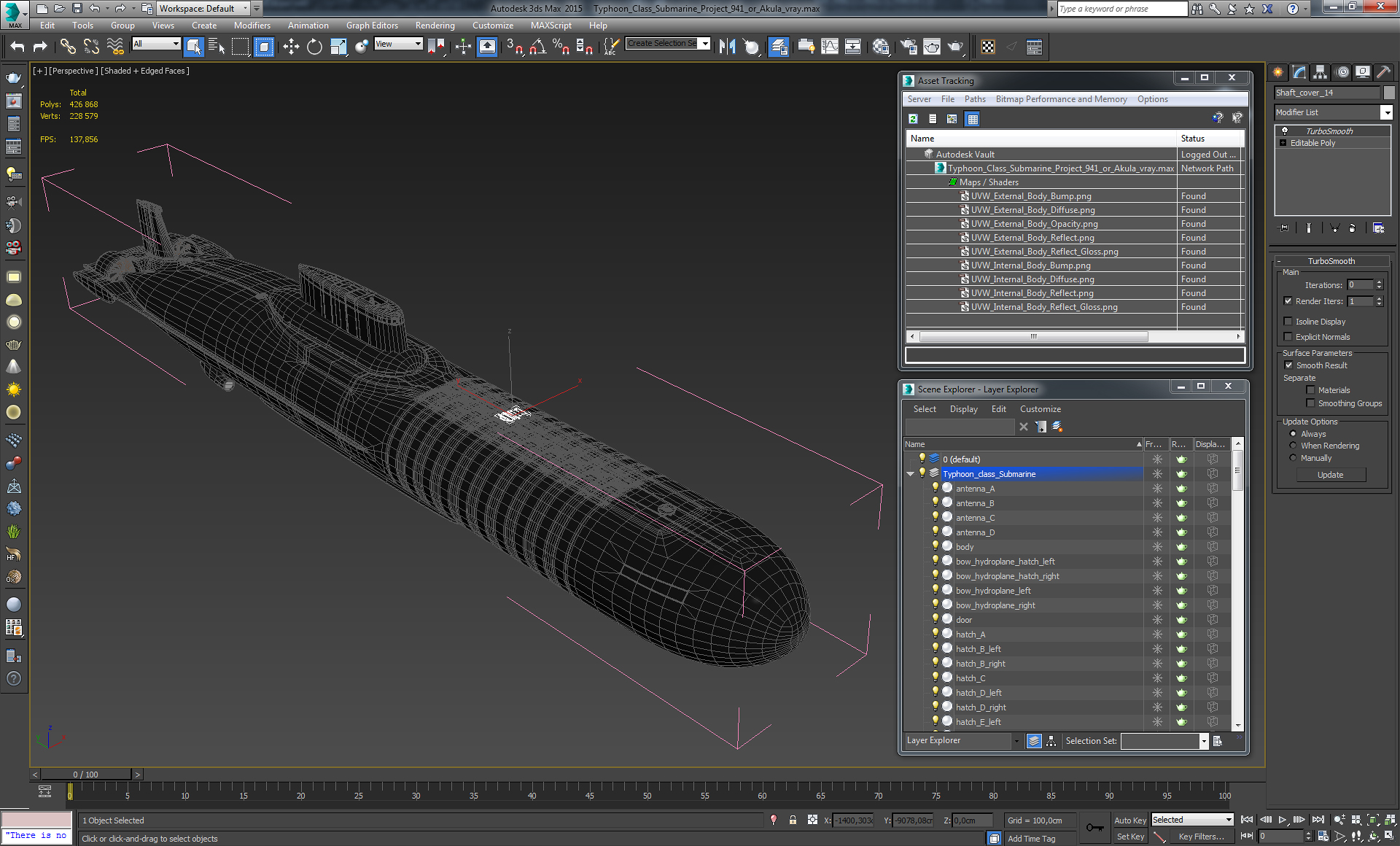Typhoon Class Submarine Project 941 or Akula 3D model