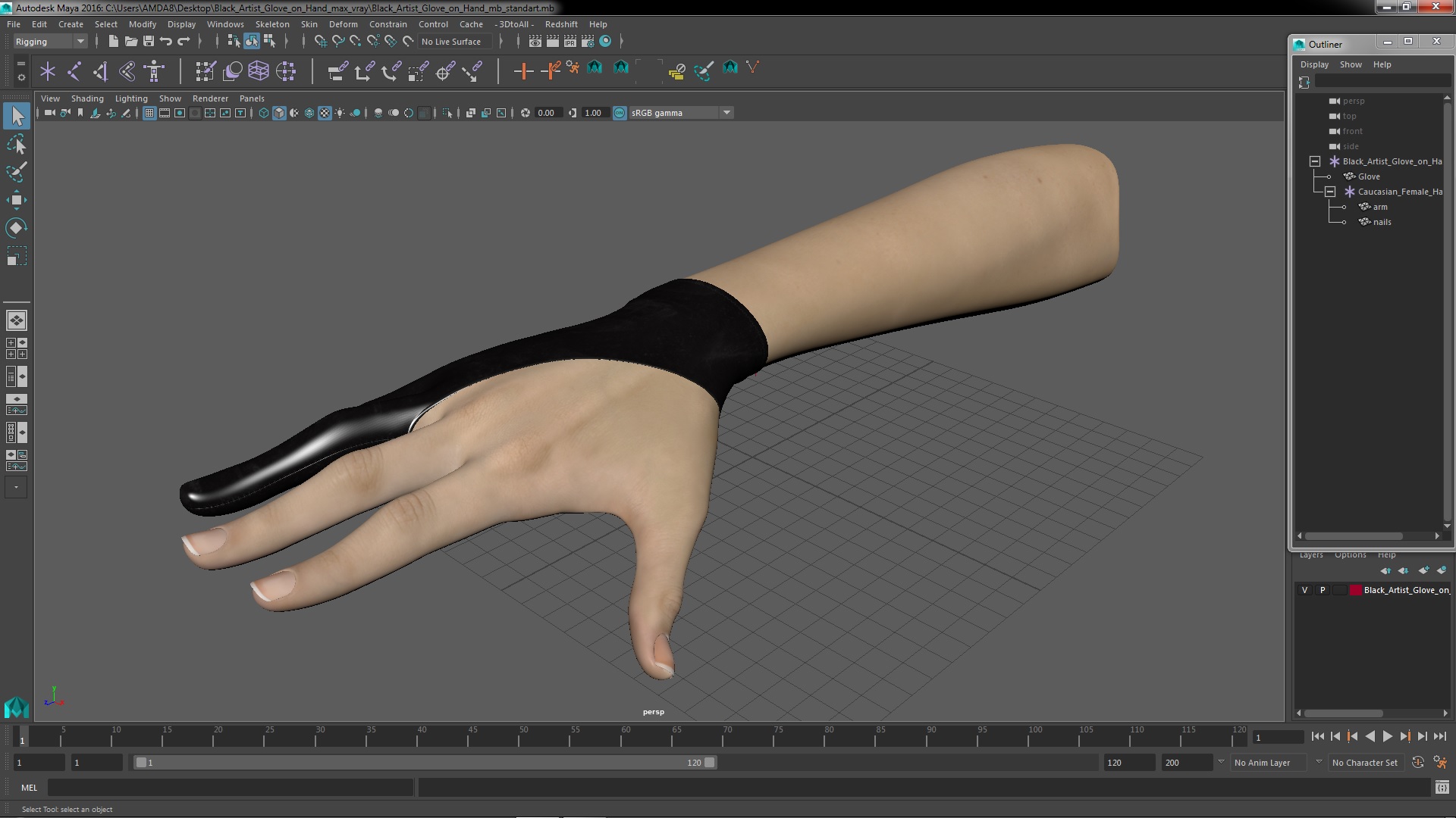 3D Black Artist Glove on Hand