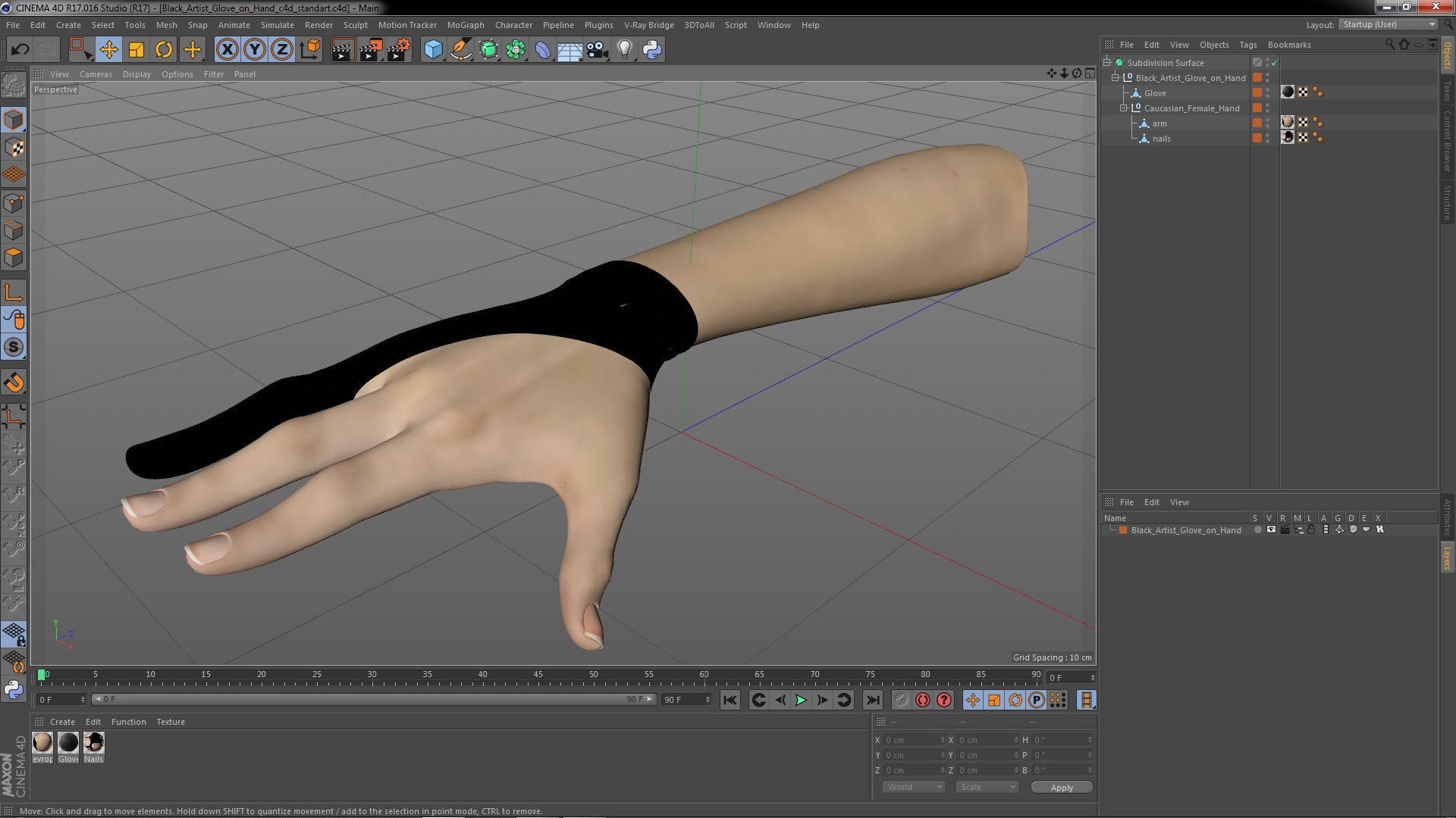 3D Black Artist Glove on Hand