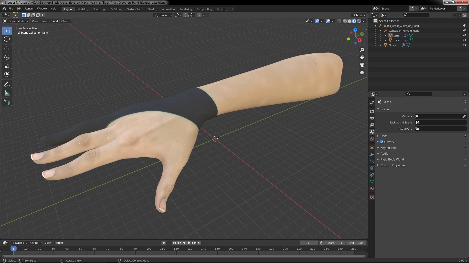 3D Black Artist Glove on Hand