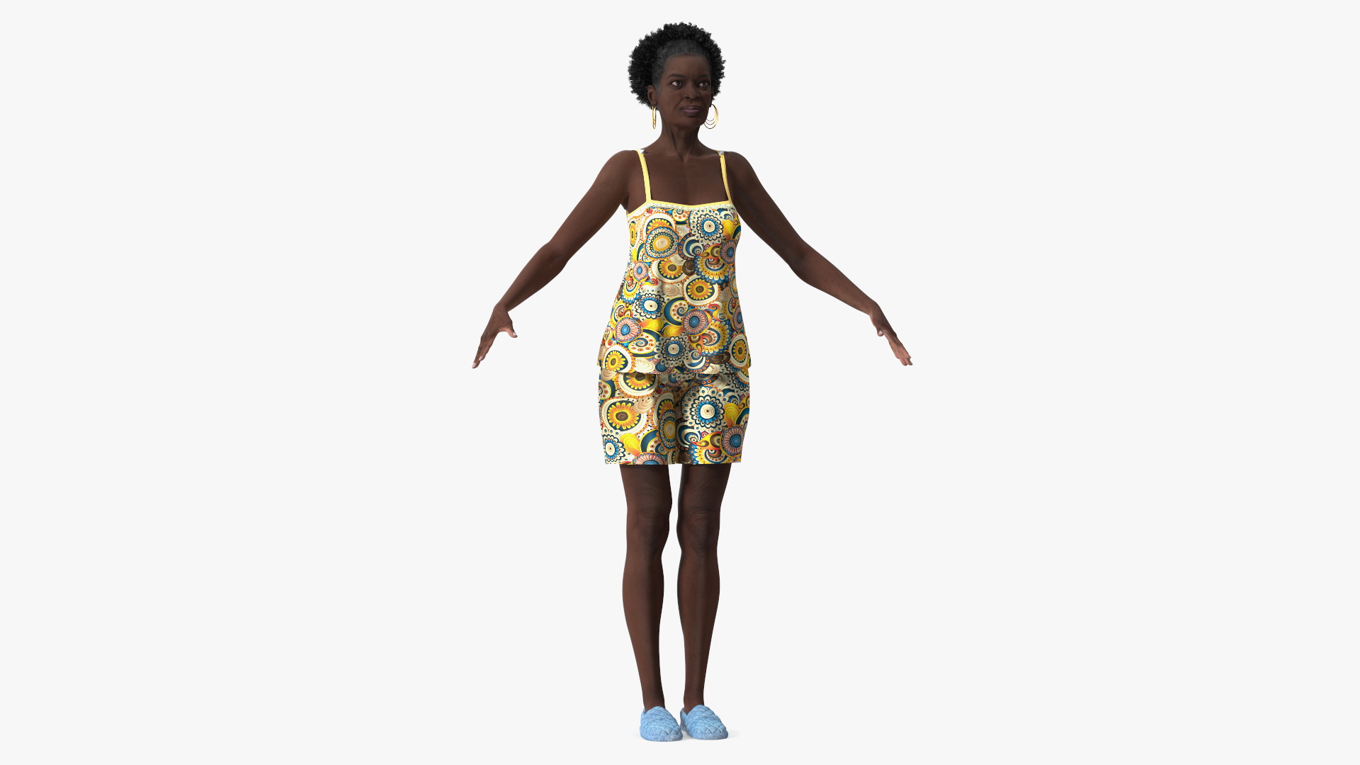 3D Afro American Grandma Wearing Pajamas Rigged for Modo model