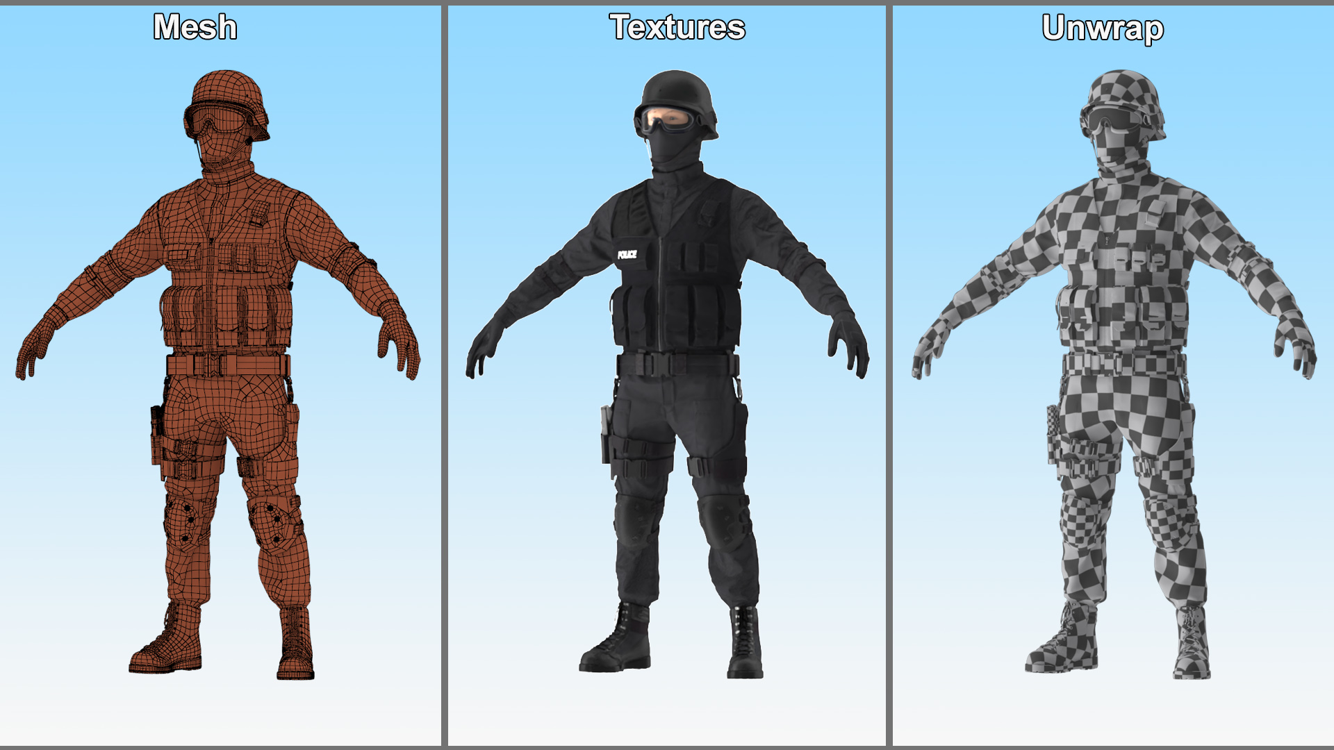 3D model SWAT Police Officer Rigged for Maya