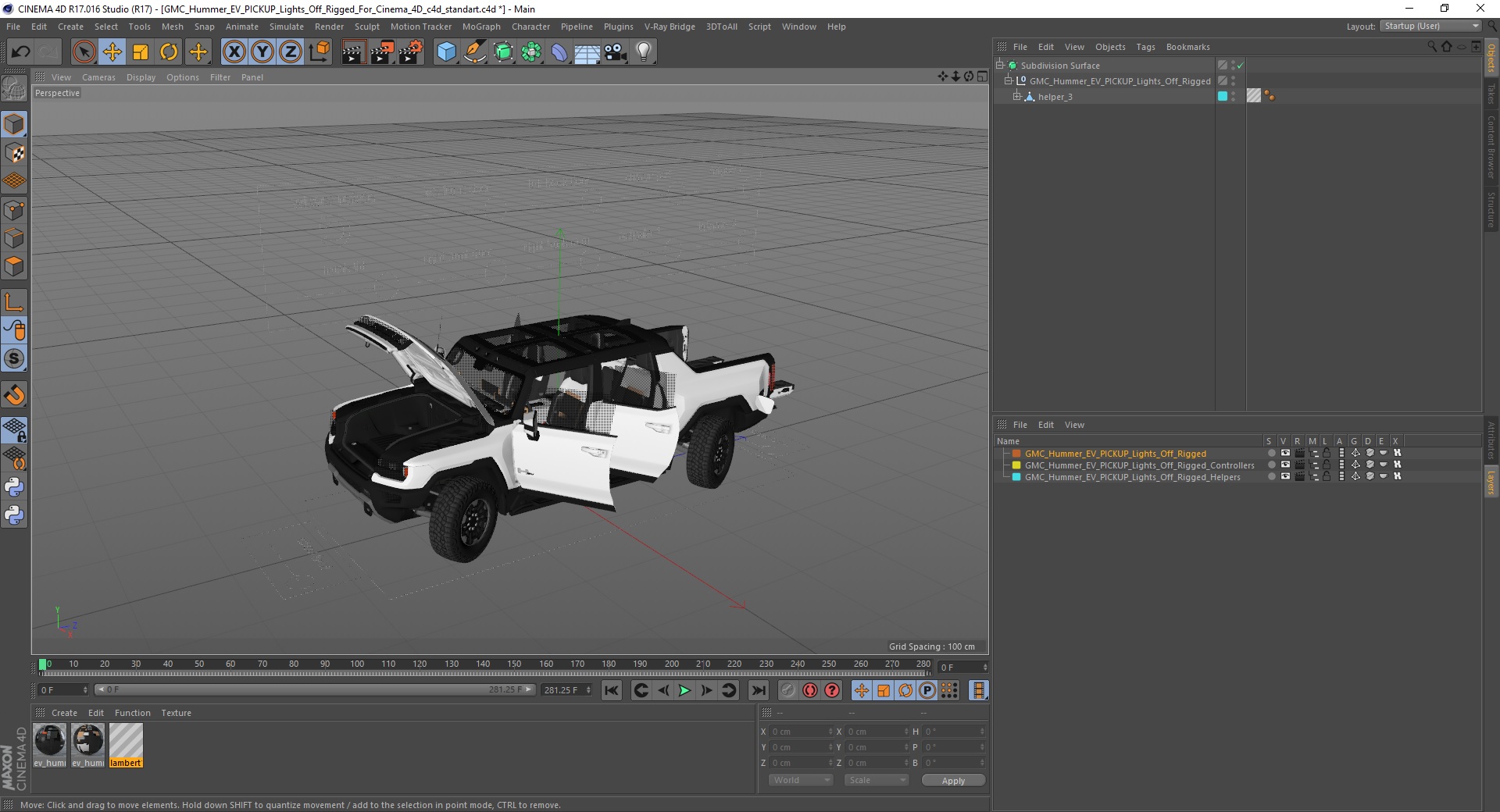 GMC Hummer EV PICKUP Lights Off Rigged for Cinema 4D 3D