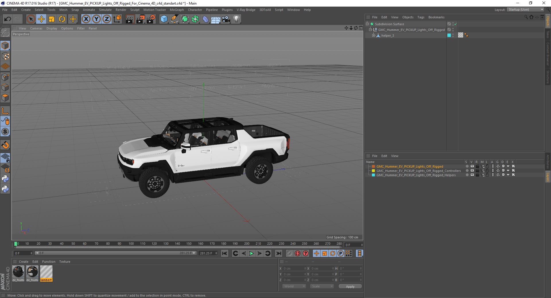 GMC Hummer EV PICKUP Lights Off Rigged for Cinema 4D 3D