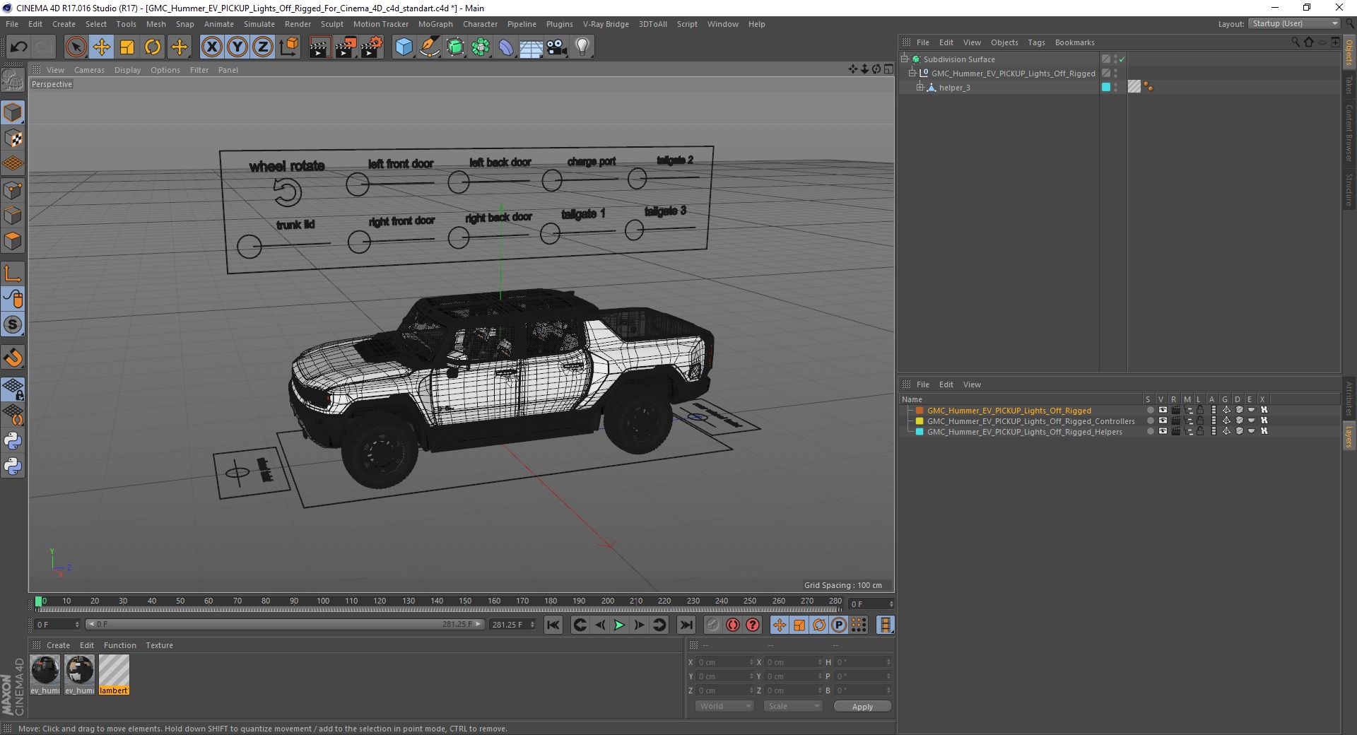GMC Hummer EV PICKUP Lights Off Rigged for Cinema 4D 3D