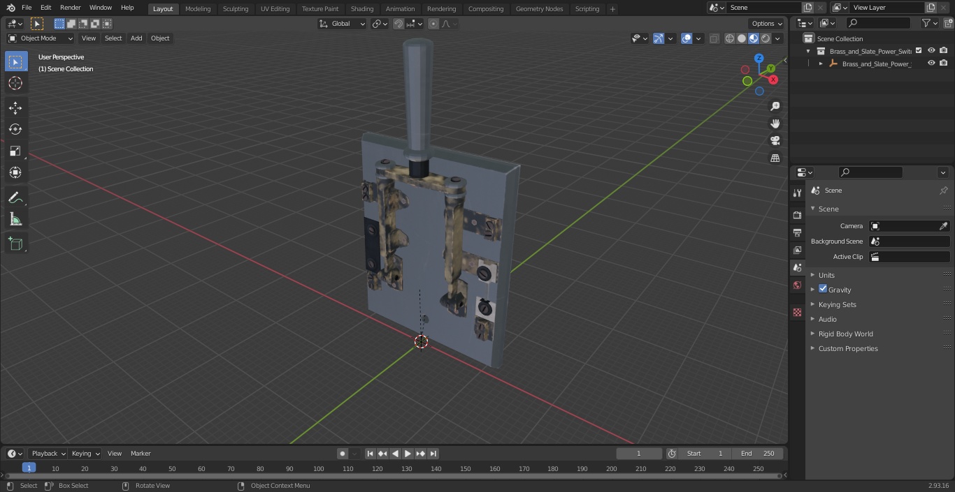 3D Brass and Slate Power Switch model