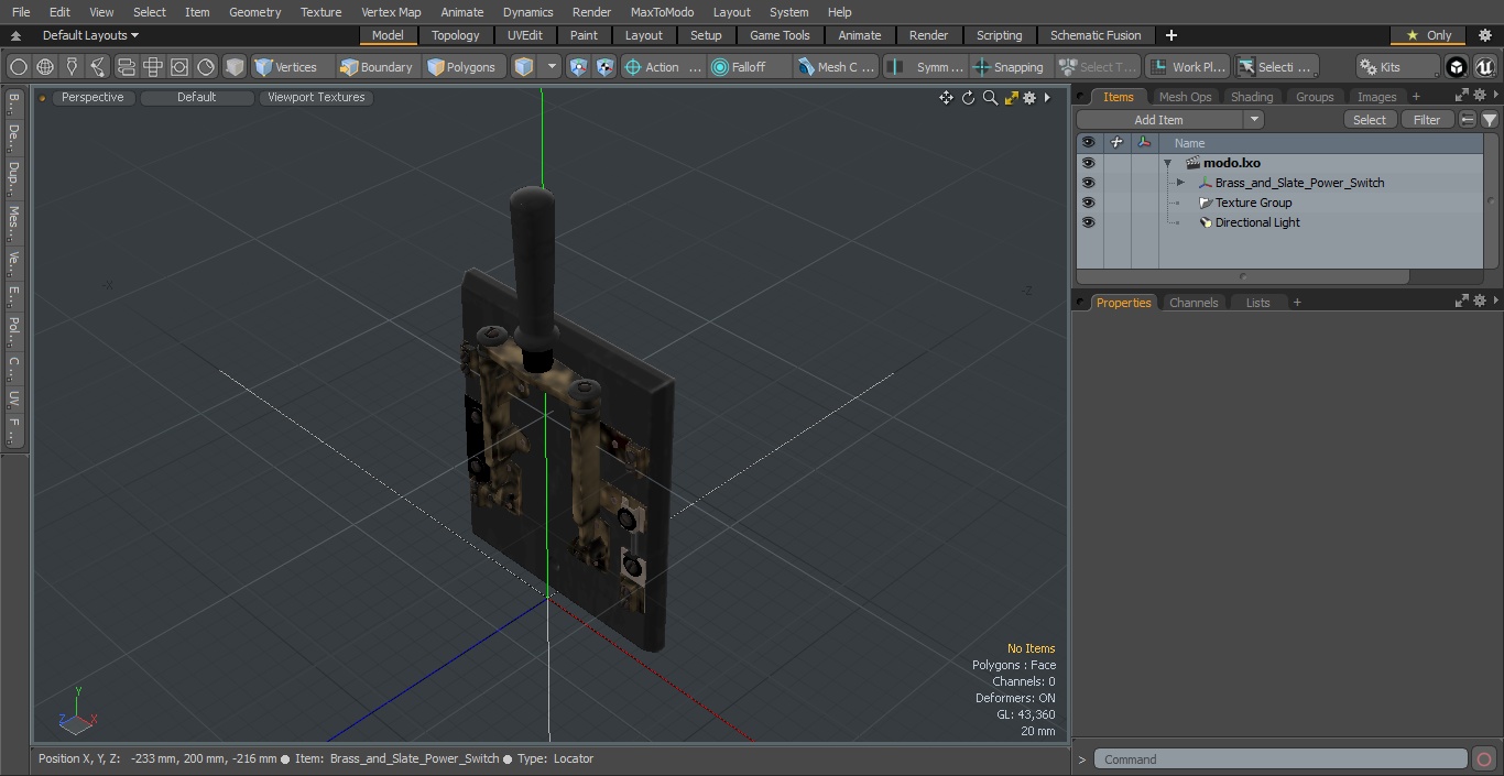 3D Brass and Slate Power Switch model