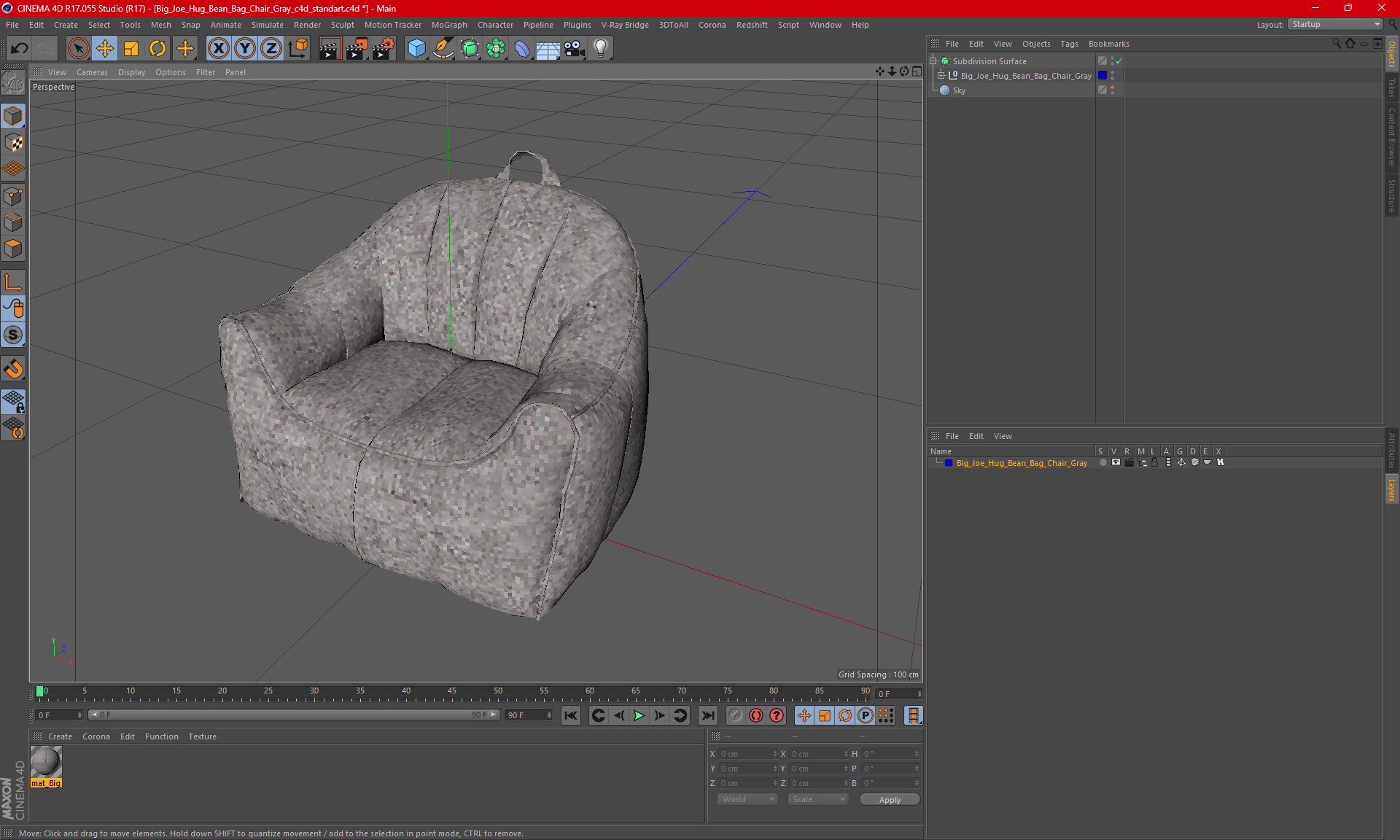 3D Big Joe Hug Bean Bag Chair Gray
