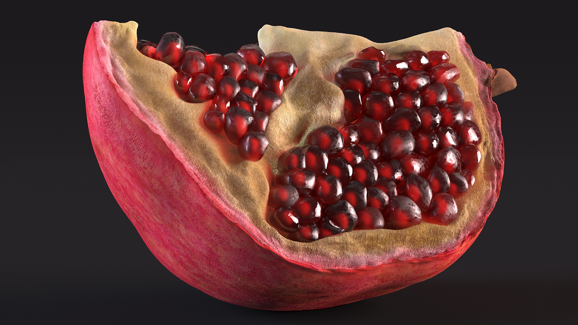 3D Fresh Pomegranate Quarter Slice