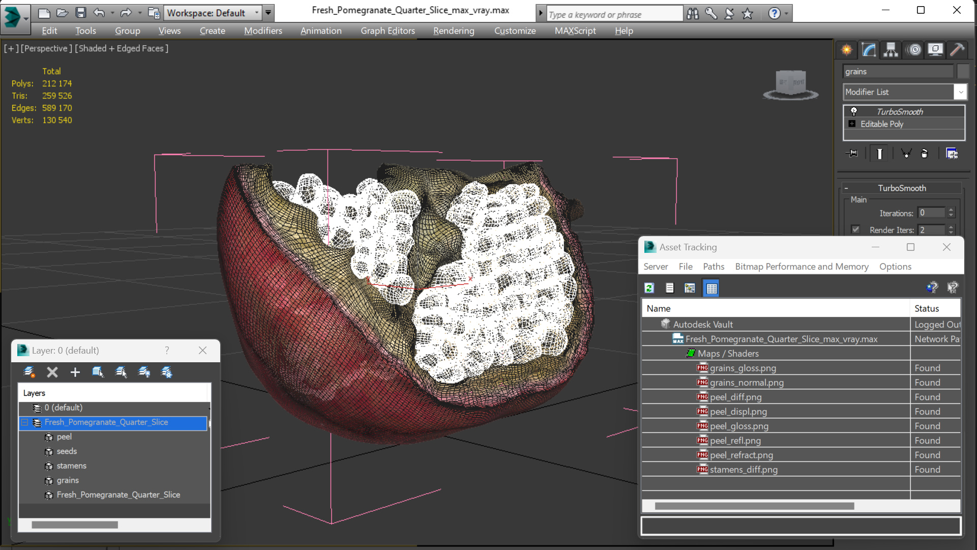 3D Fresh Pomegranate Quarter Slice