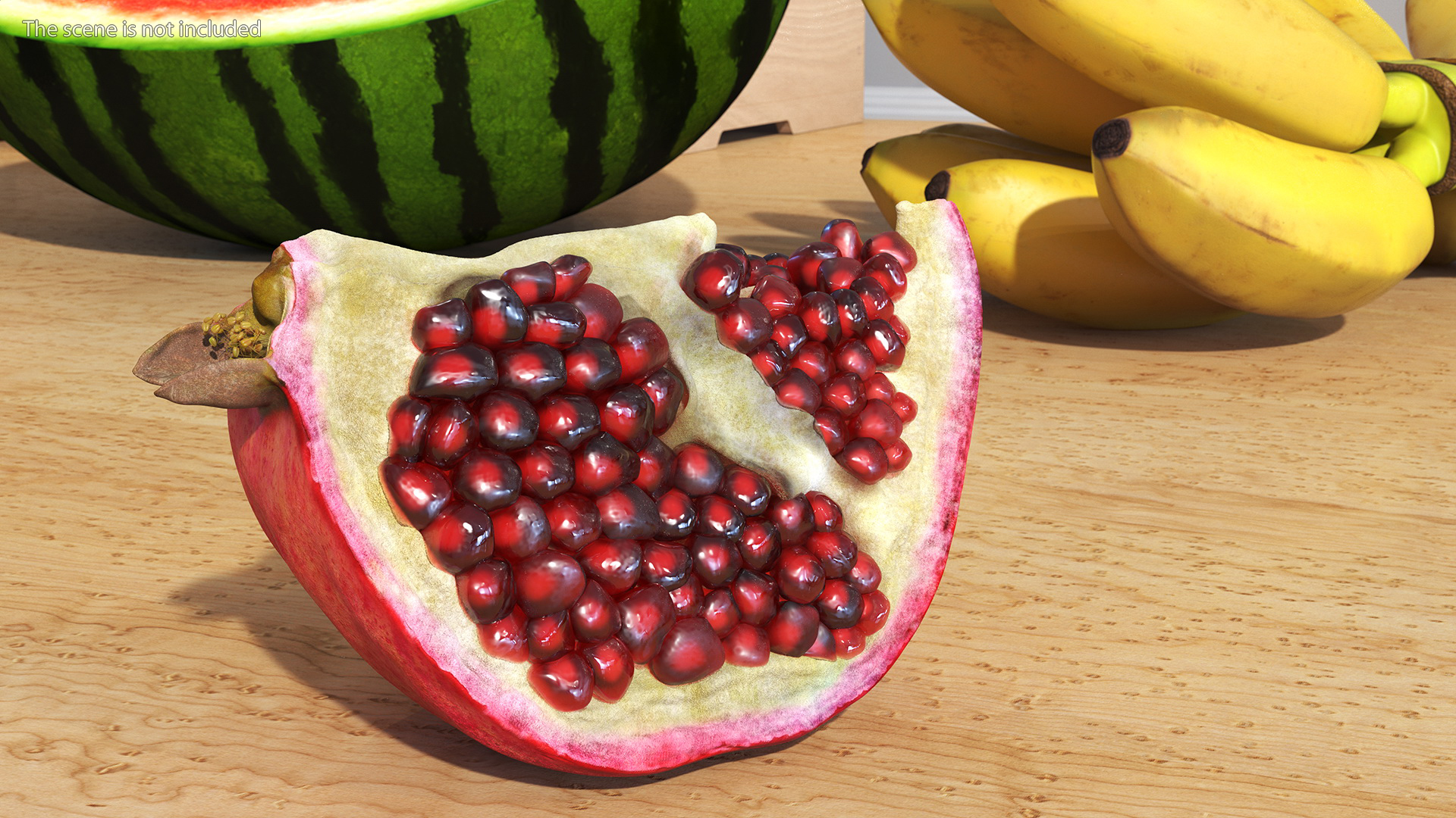 3D Fresh Pomegranate Quarter Slice