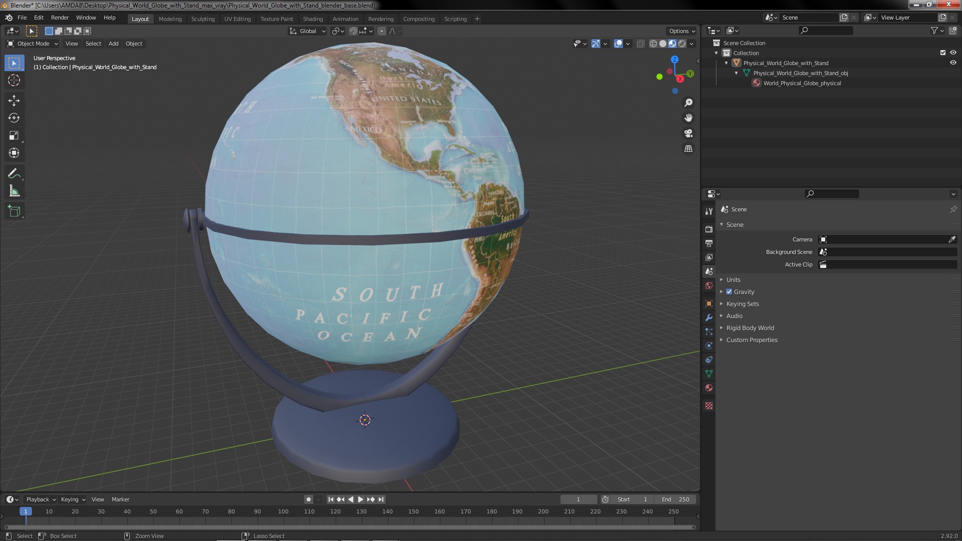 3D Physical World Globe with Stand