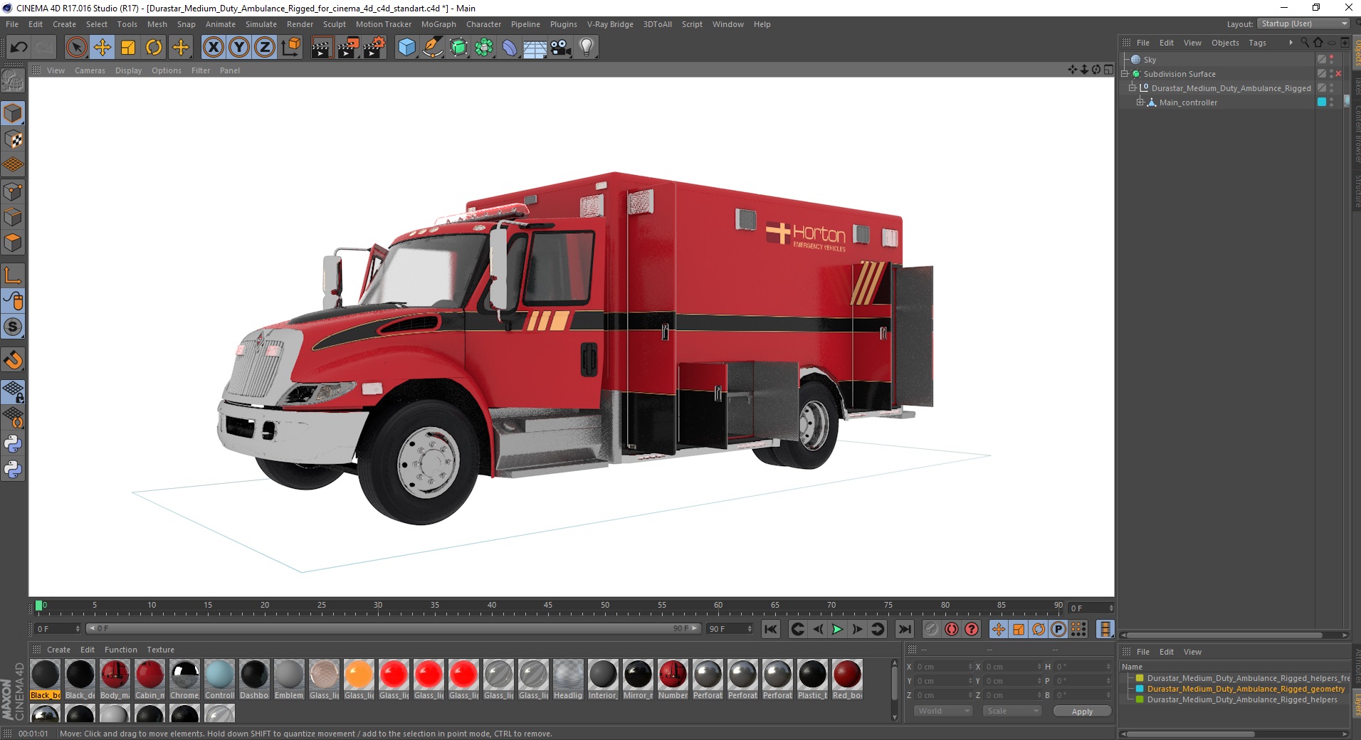 3D Durastar Medium Duty Ambulance Rigged for Cinema 4D