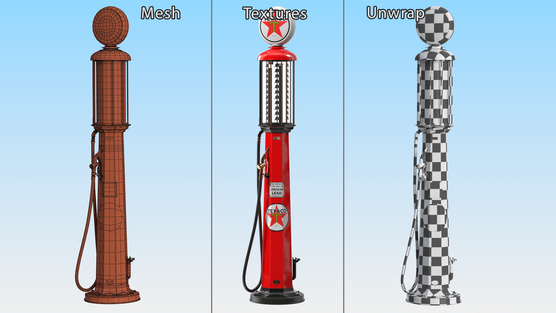 3D Vintage TEXACO Gas Station with Manual Fuel Pump model