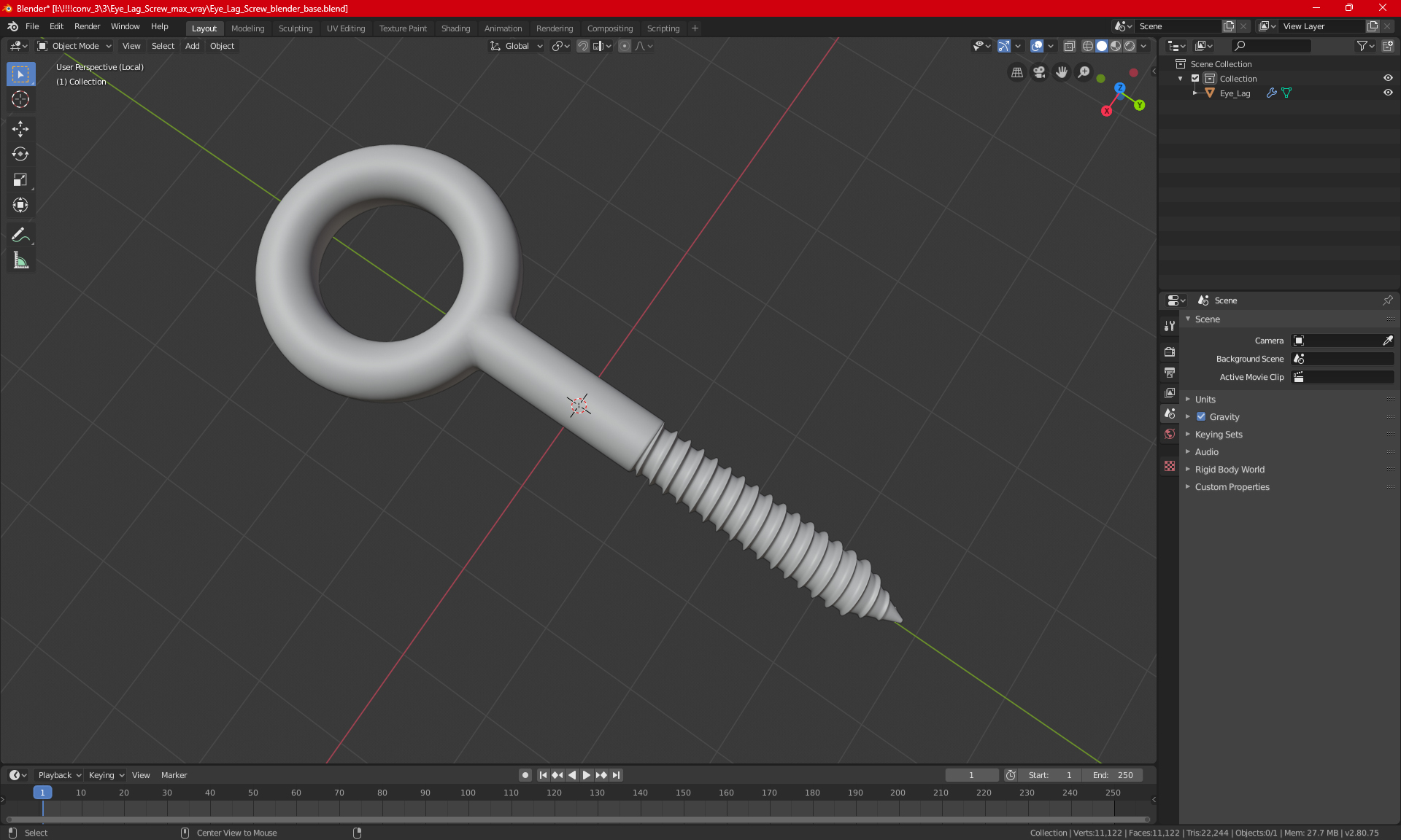 3D Eye Lag Screw model