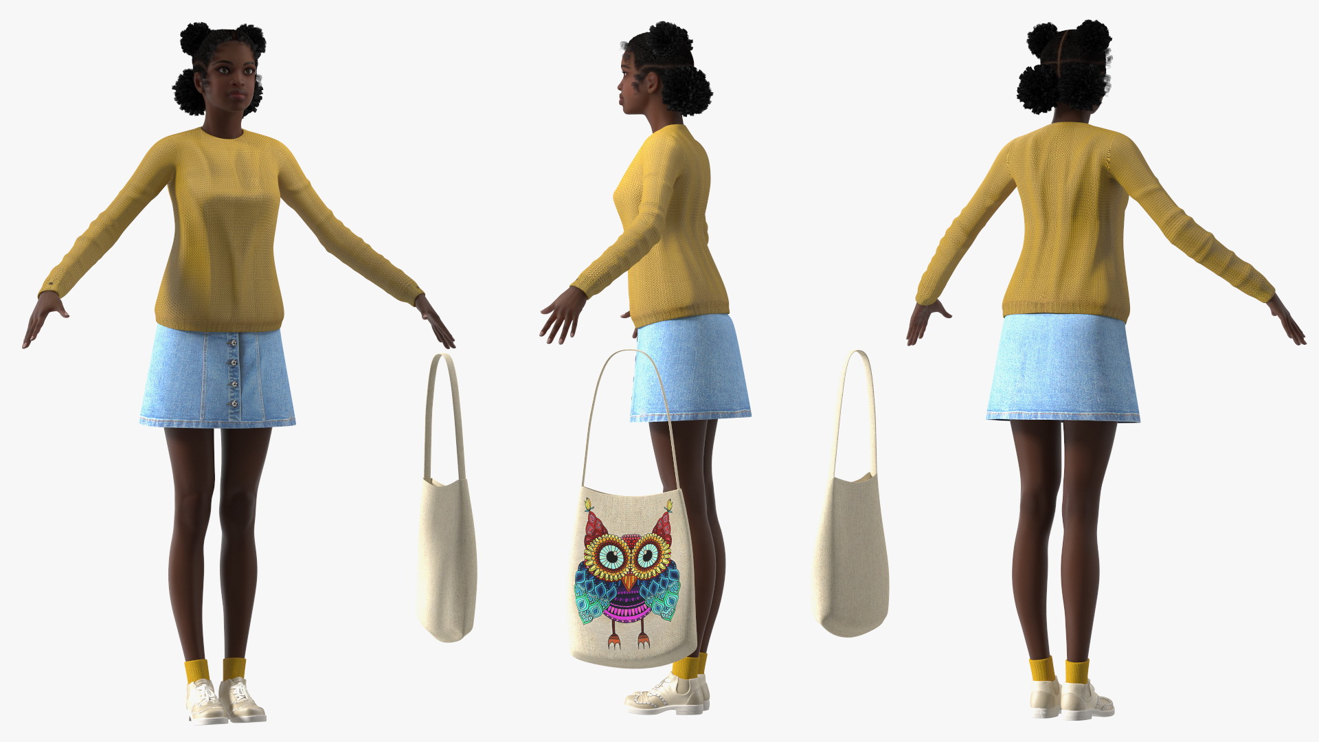 Street Style Black Young Woman T Pose 3D