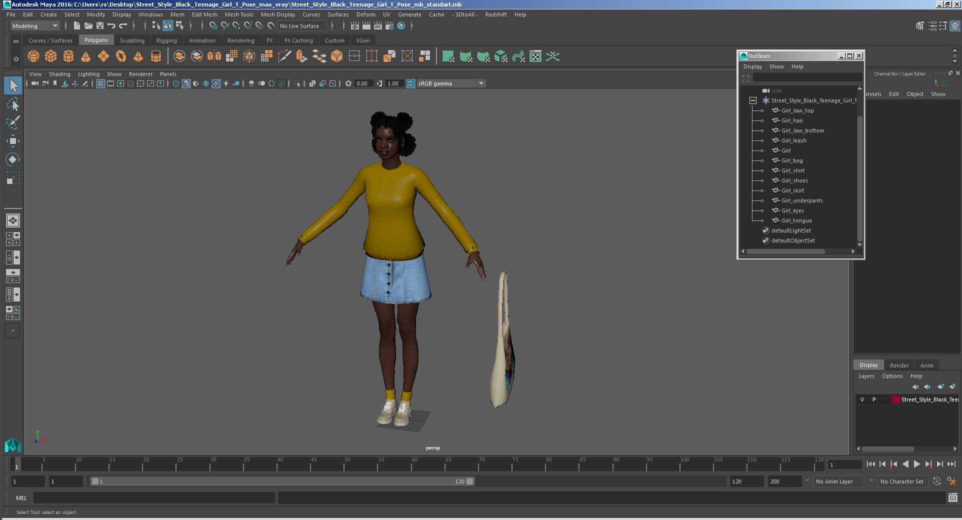 Street Style Black Young Woman T Pose 3D