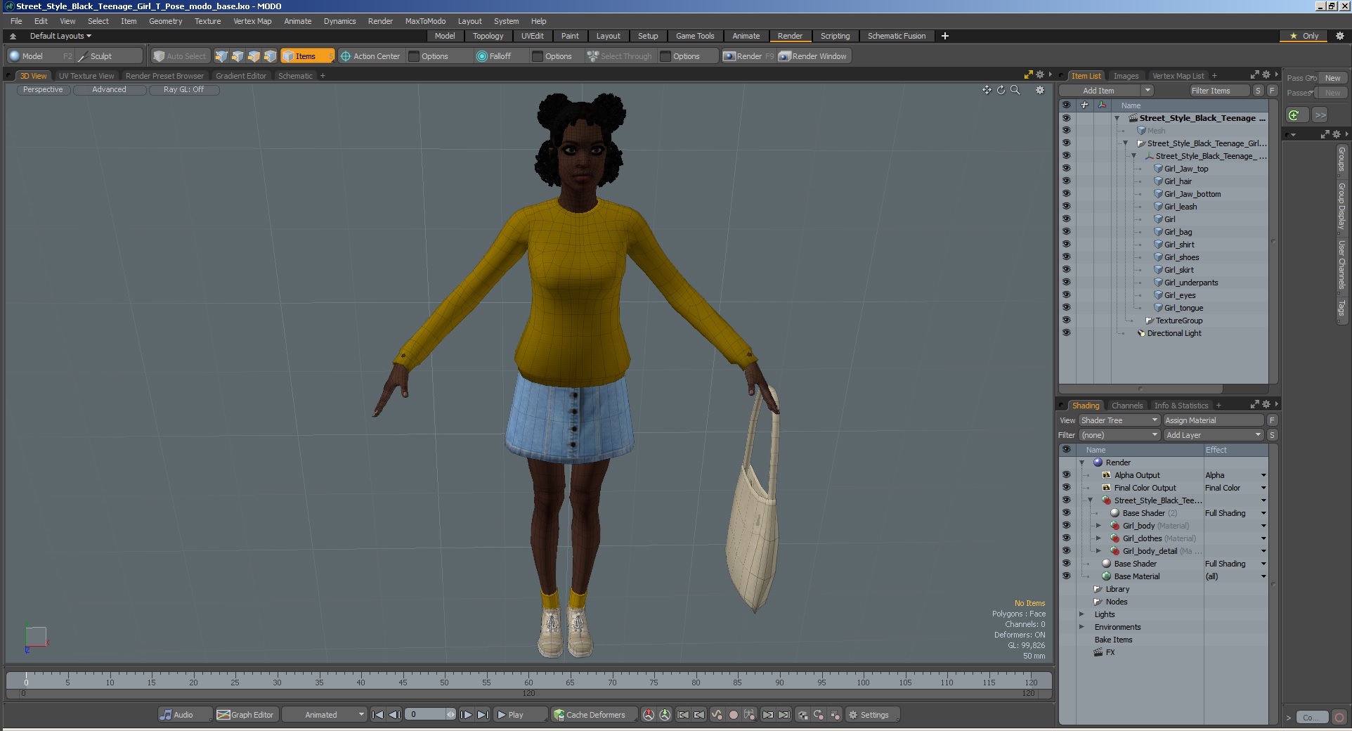 Street Style Black Young Woman T Pose 3D