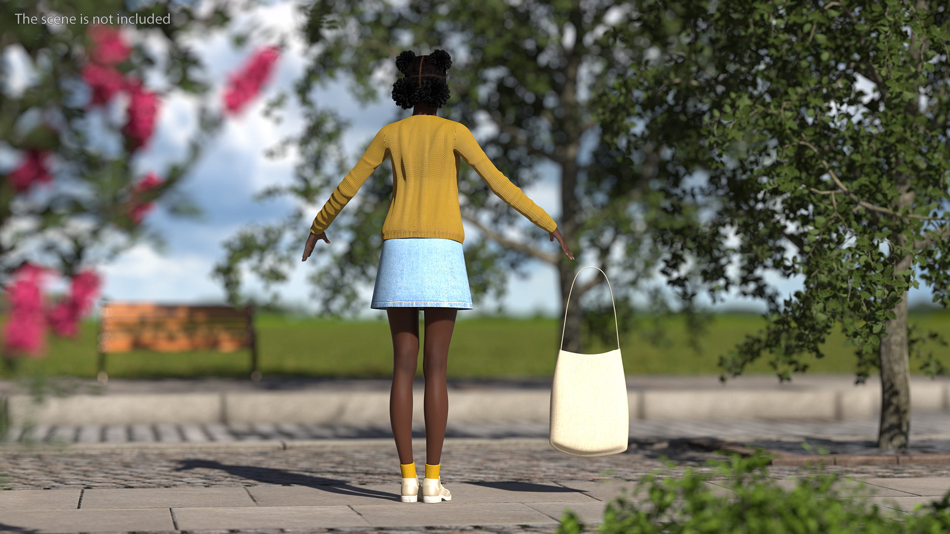 Street Style Black Young Woman T Pose 3D