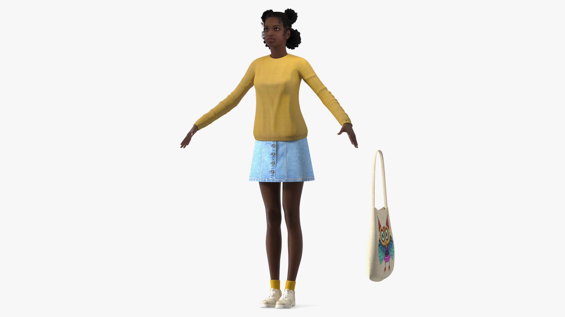 Street Style Black Young Woman T Pose 3D