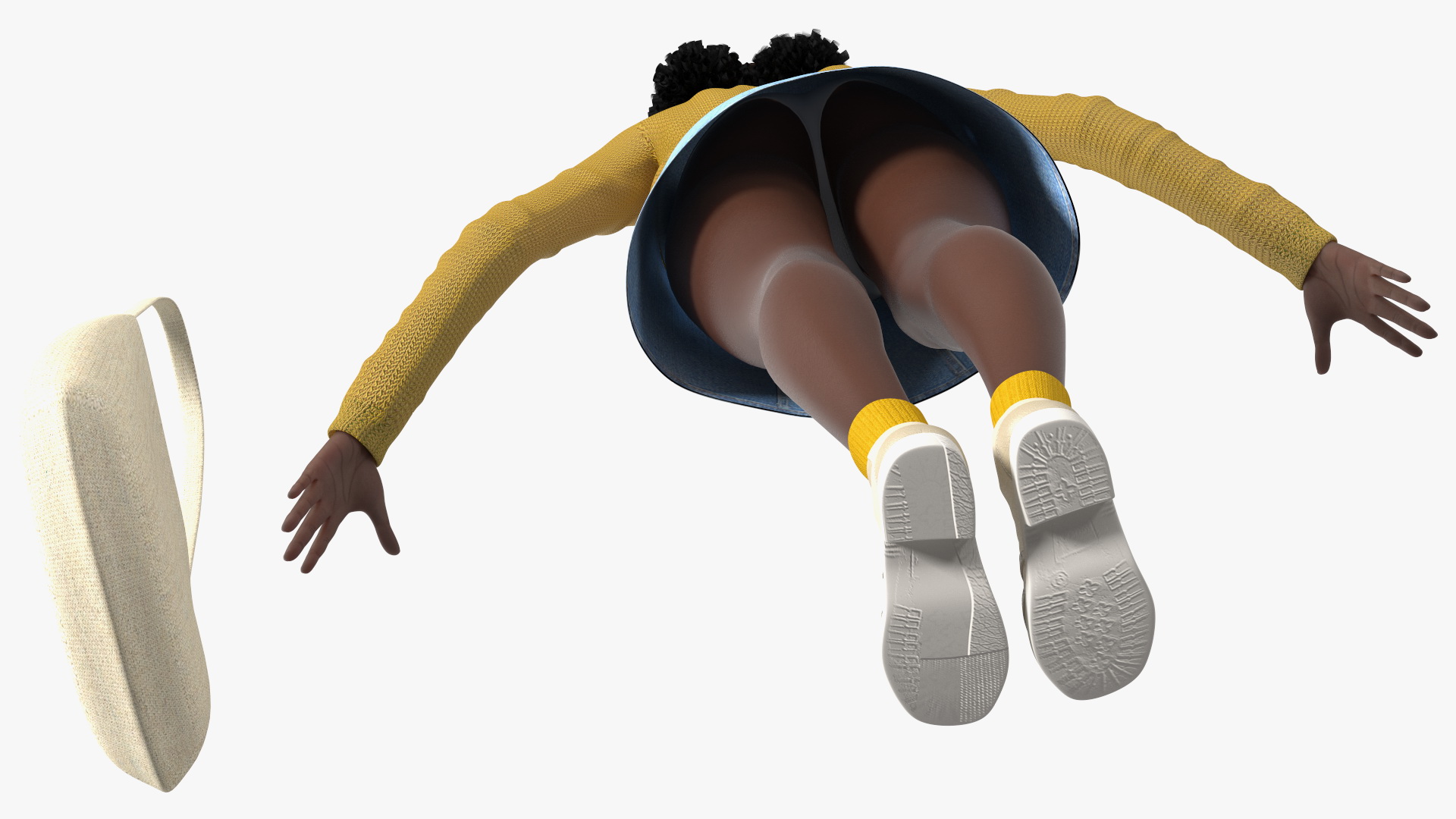 Street Style Black Young Woman T Pose 3D