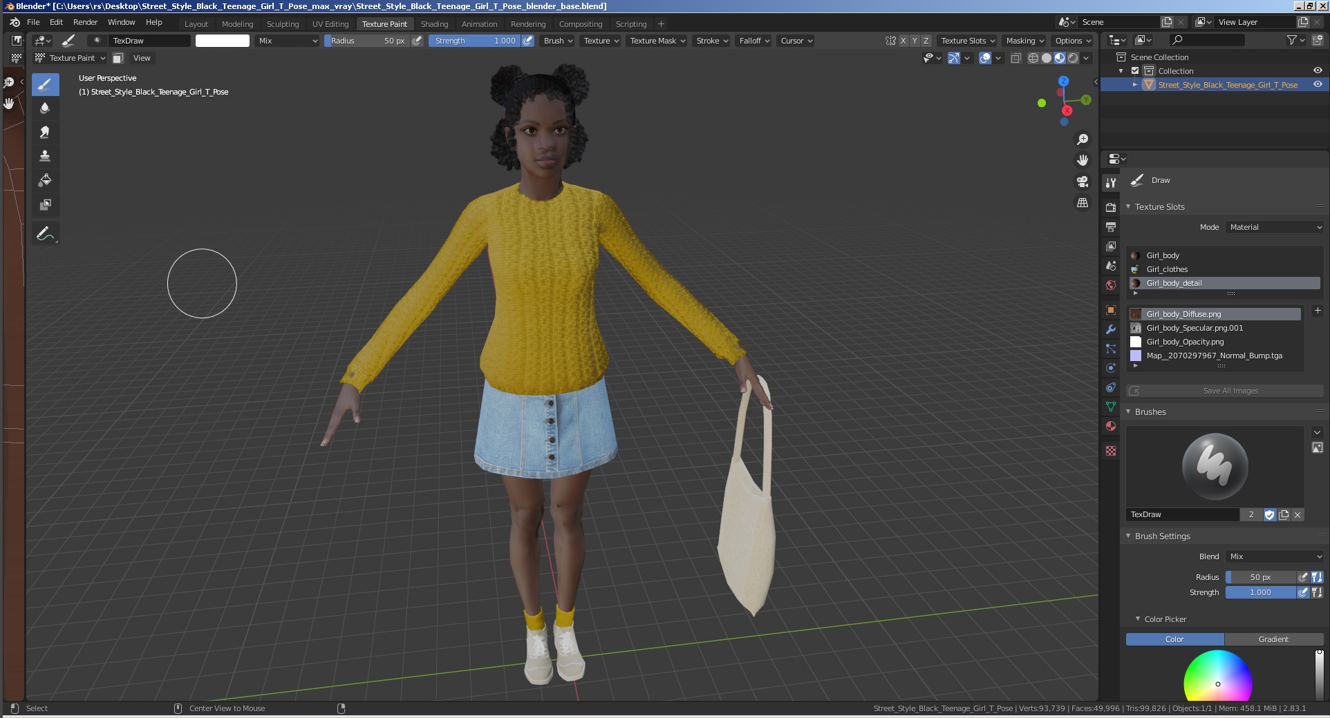 Street Style Black Young Woman T Pose 3D