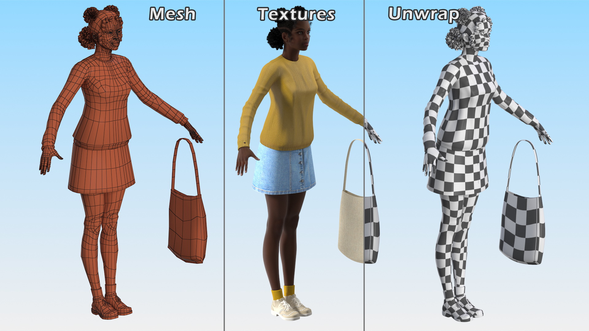 Street Style Black Young Woman T Pose 3D