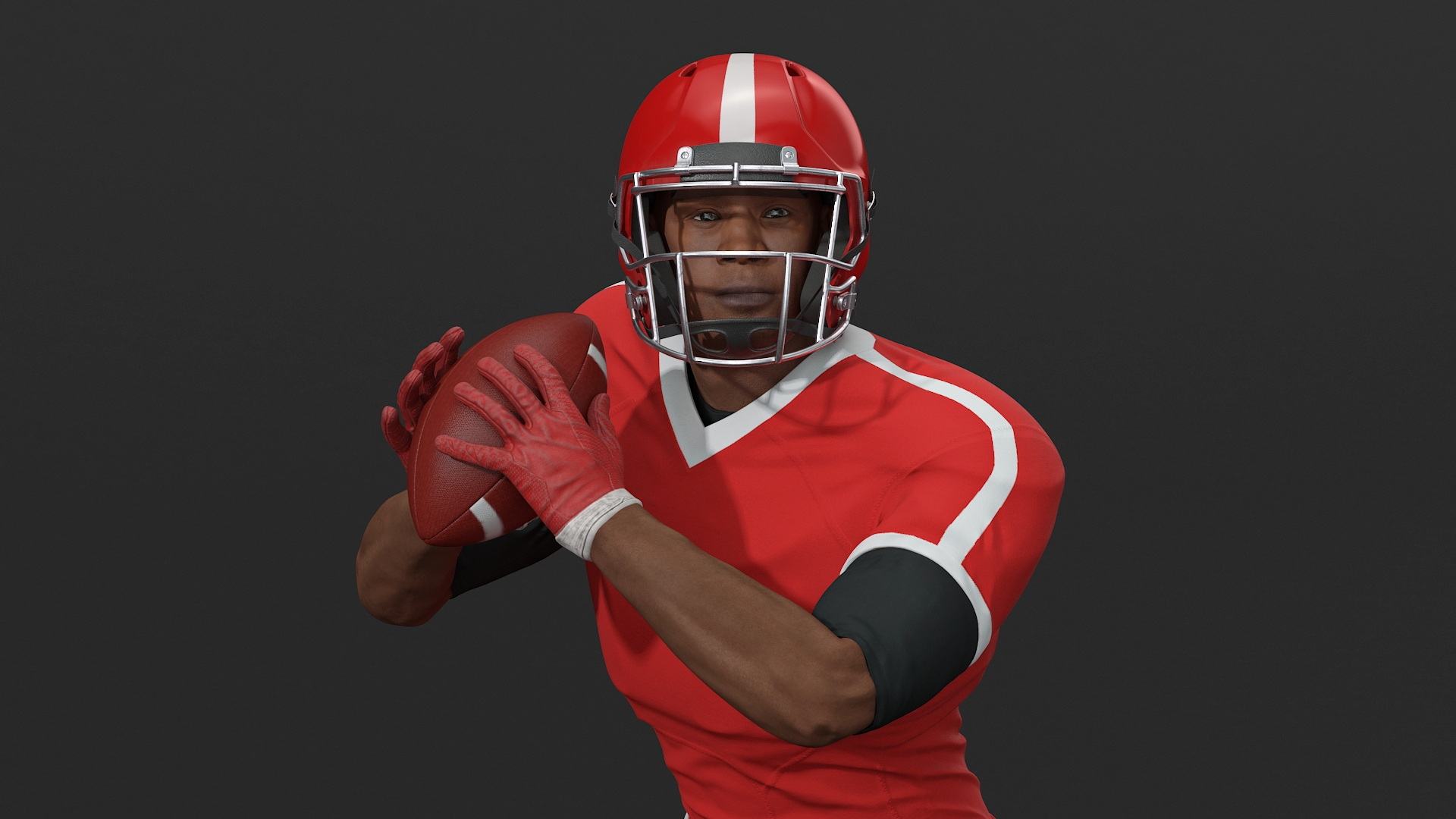 3D Black Man American Football Player Red Uniform Running The Ball model