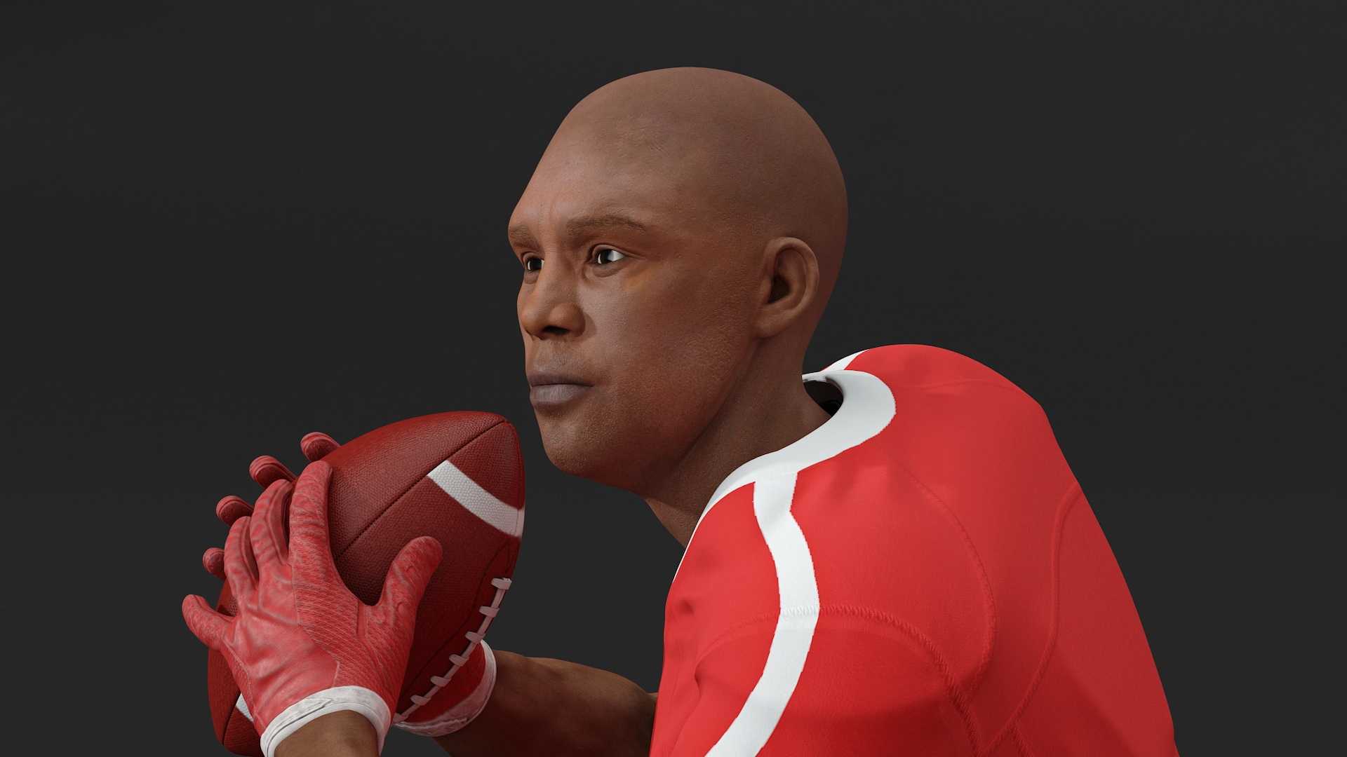 3D Black Man American Football Player Red Uniform Running The Ball model